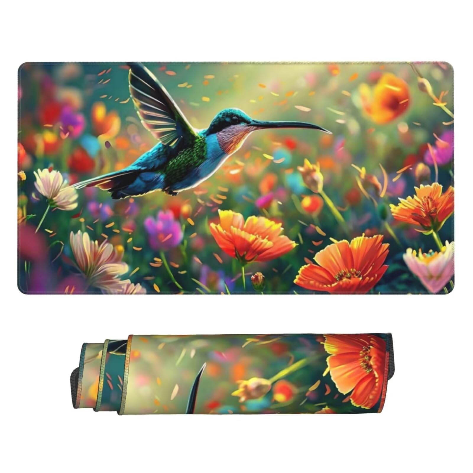 Gamingowa podkładka pod mysz XXL 1200 x 600 mm, podkładka pod mysz z kwiatami, ptak, duża, 120 x 60 cm, rozszerzona podkładka na biurko, akcesoria gamingowe z przyszytymi krawędziami dla poprawy