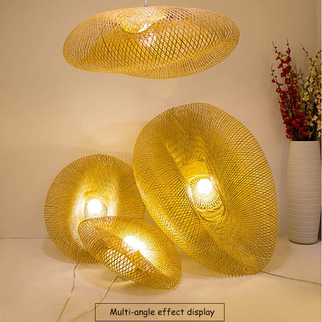 Suspension E27 Bambou Pendentif Industriel Lustre Tissage Intérieur Vintage Naturel Luminaire Plafonnier Suspendue pour Restaurant Salon Chambre Café, 100cm