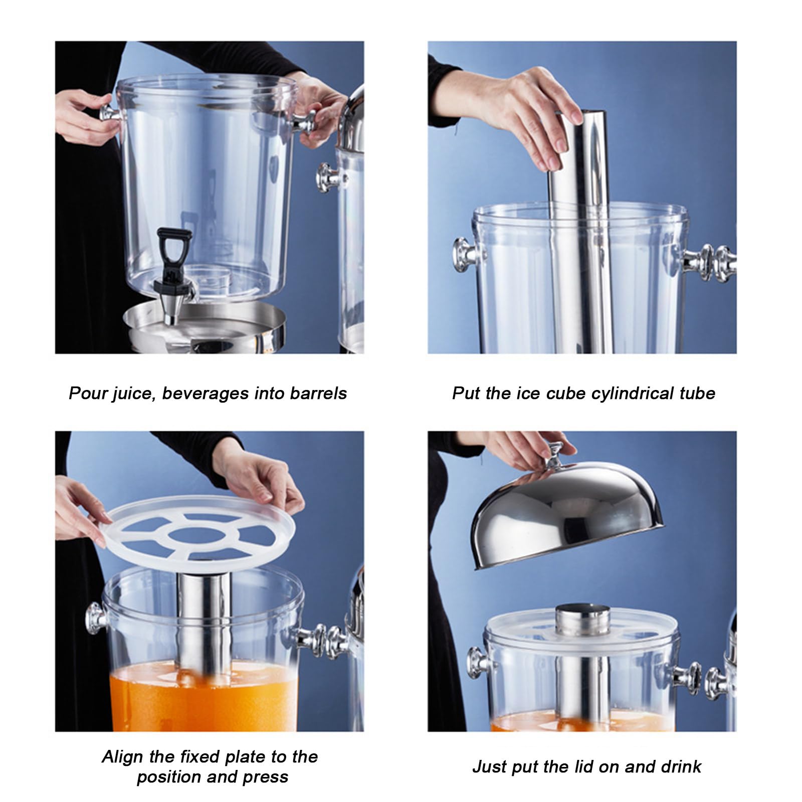 Distributore di bevande fredde da 24 l, resistente e commerciale, triplo dispenser per succhi di frutta, per bar, hotel, feste