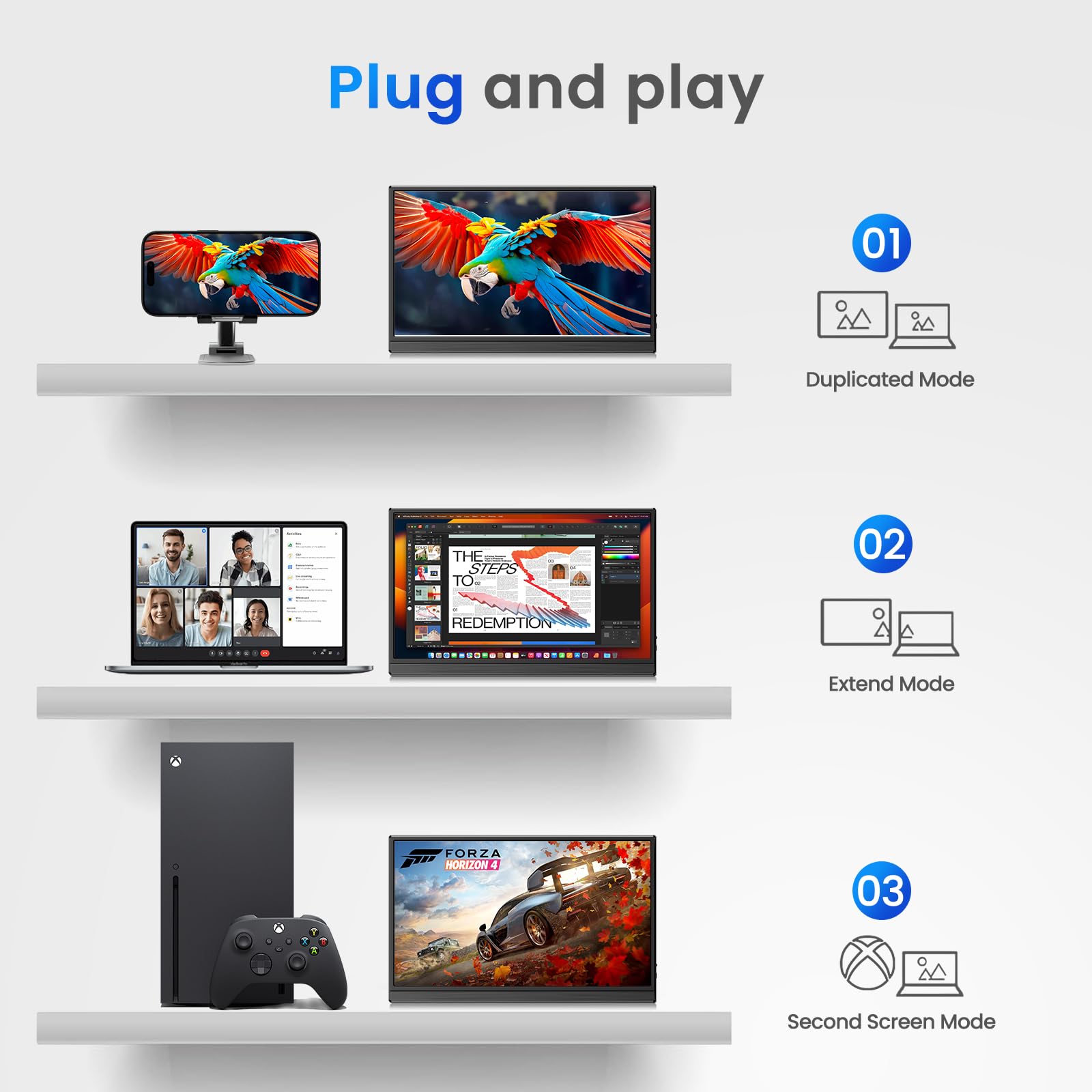 Newsoul Monitor portatile da 15,6 pollici, FHD 1080 Display HDR IPS con porta HDMI Type-C Altoparlanti integrati per PC, laptop, PS 3/4/5, Switch e MacBook