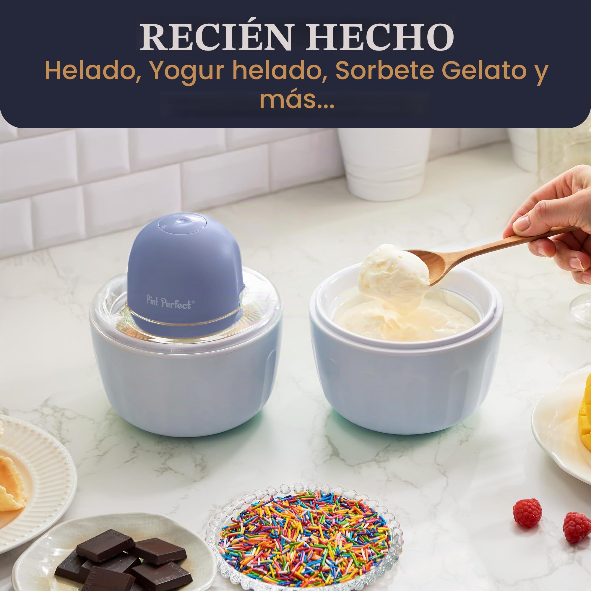 Americana by Elite Pint Perfect™ EIM1205DB - Máquina para hacer helado, 2 cuencos de congelación dobles de 1 pinta de capacidad, yogur congelado, sorbete, gelatina, bígaro