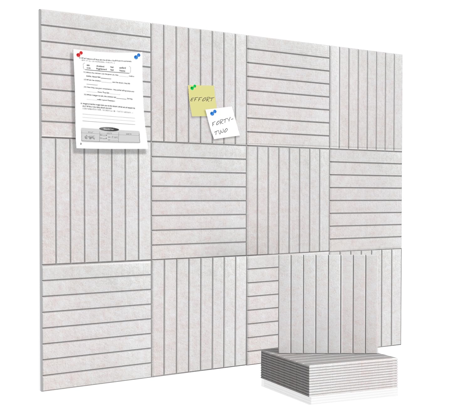 Large Felt Cork Board Alternative 120 x 90 cm Notice Pin Board Bulletin Board for Home Office Kitchen Photos Memos - 12 Pack Removable Felt Wall Tiles with 30 Push Pins - Oatmeal