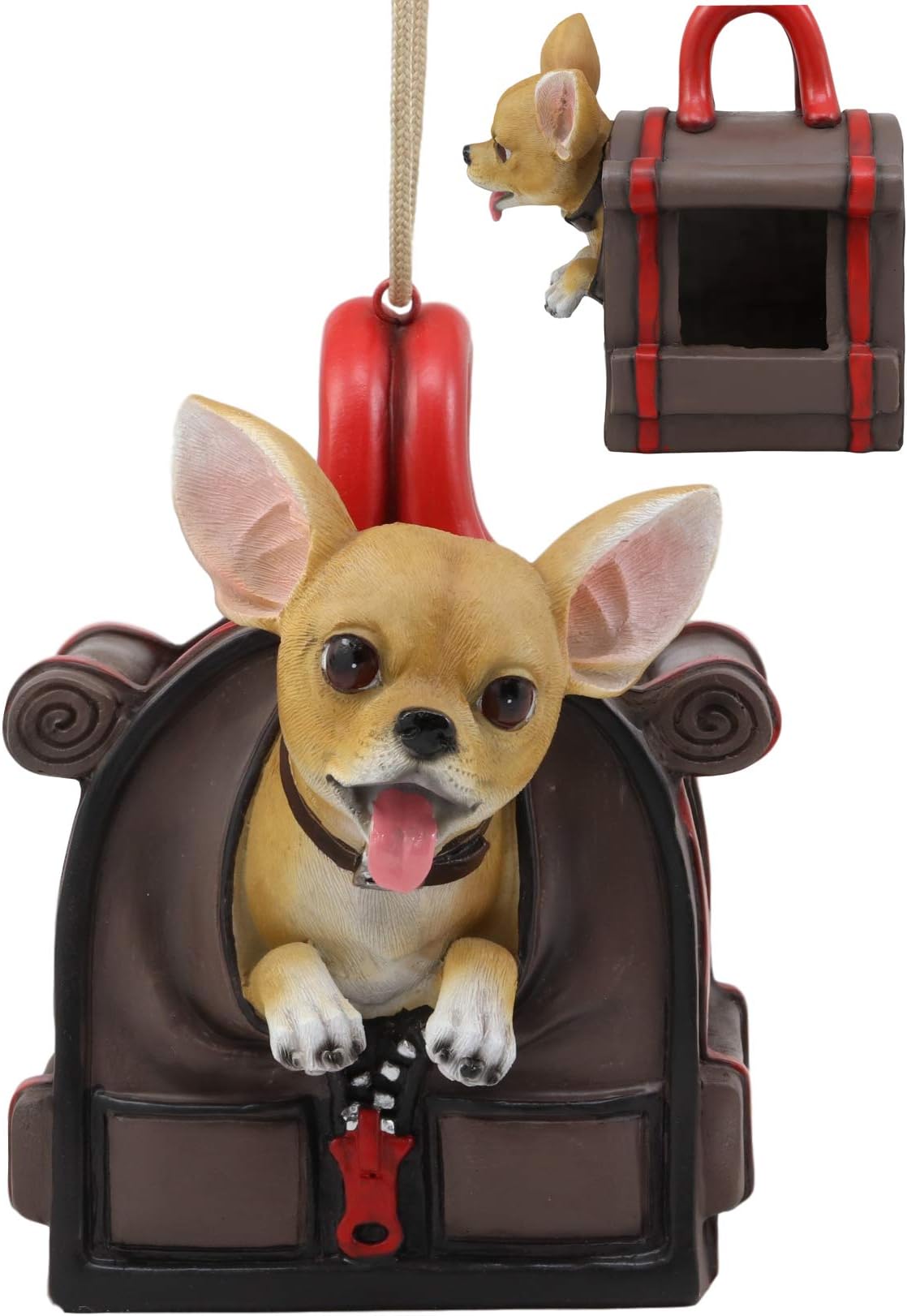 Ebros Whimsical Adorable Realistic Teacup Chihuahua in Dog Purse Handbag Bird Feeder Branch Hanger with Hanging Ropes Decorative Figurine Bird Feeders for Outside Patio Garden Statue Sculpture Pets