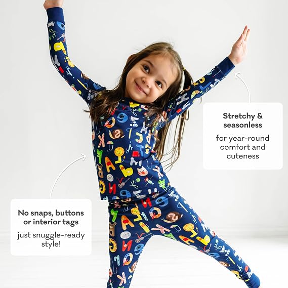 Little Sleepies Two-Piece Pajama Set, Viscose from Bamboo, Toddler Kids PJs | Long sleeve & pants, family matching, eczema-friendly, hypoallergenic, tagless, easy potty training, fits 3x longer, 12M-16Y