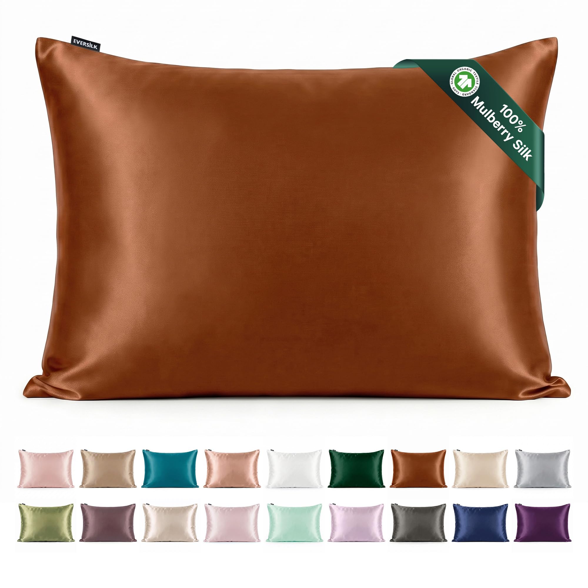 Mulberry Silk Pillowcase for Hair and Skin: 22 Momme Both Sides 100% Pure Silk Pillow Case with Hidden Zipper - Natural Pillow Cover for Cooling Sleep 1 Pack Brown