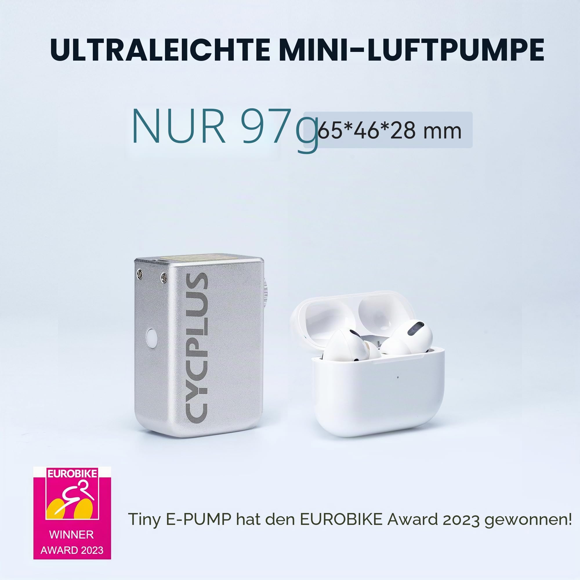 CYCPLUS AS2 Tiny E-Pump Fahrradpumpe, Tragbare, Ultrakleine 100PSI elektrische Fahrradpumpe Typ-C aufladbar Akku Minipumpen, Kein Manometer(Preisträger des EUROBIKE Award 2023)
