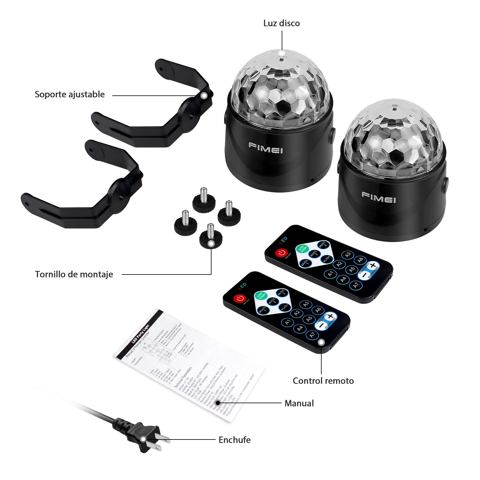 FIMEI Luces Discoteca 2 PCS, Bola Discoteca Activadas por Sonido con Control Remoto Iluminacion Discoteca 7 Colores RGB Mágica Iluminación de Efecto para KTV Navidad Fiesta Boda Discoteca DJ