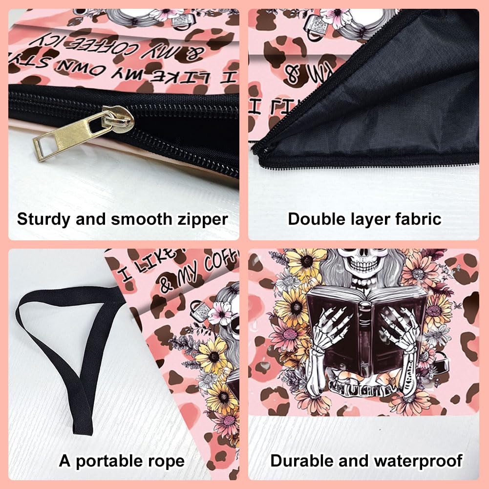 Hobbspring 1pc Book Sleeve with Zipper 13.4x9.45 inches(34x24cm) Library with Girl Book Protectors Reading Lover Books Covers for Paperbacks Students Teachers Back to School - Image 4