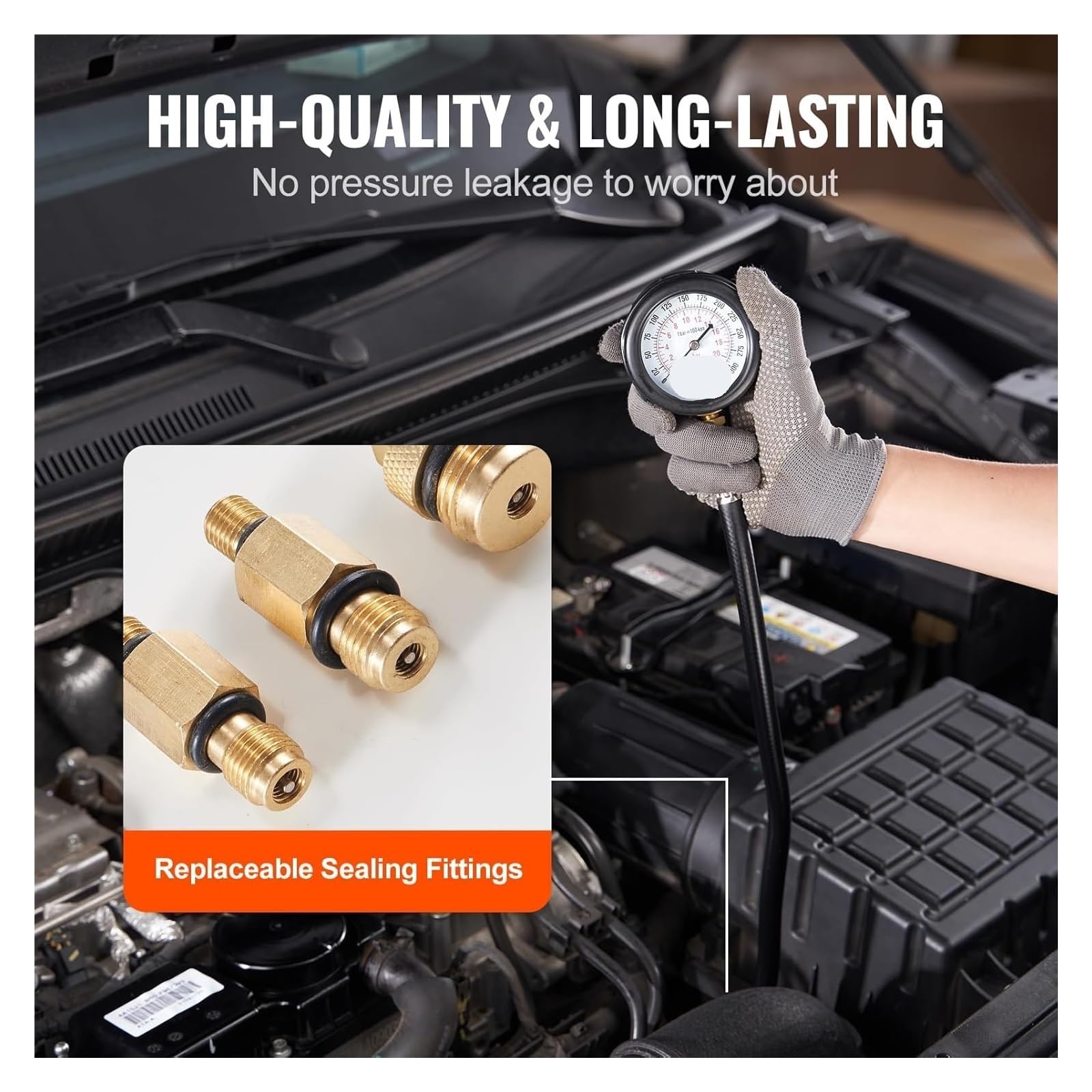 Kit Adaptador for comprobador de compresión, 9 Piezas, Fugas Cilindros Motor automotriz, Escala Dual precisa Herramienta de Prueba