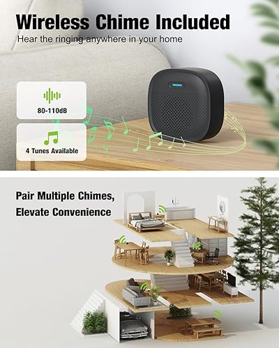 Miniatura 6 de MUBVIEW Timbre de video inalámbrico con timbre, 1080p, conversación bidireccional, visión nocturna, detección humana, almacenamiento de