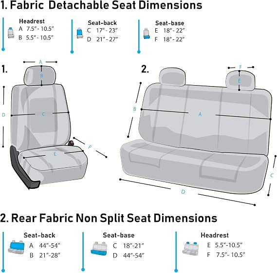 TLH Flat Cloth Gray Seat Covers 3 Row, 8 Seaters w/Steering Wheel Cover and Seat Belt Pads Combo, Universal Fit Car Seat Protectors Automotive Seat Covers Accessories for Cars, Trucks, SUV