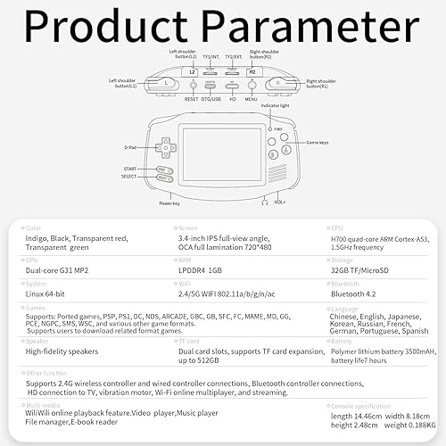 Miniatura 9 de RG34XX - Consola de juegos retro de 3.4 pulgadas, pantalla IPS 720* 480 IPS incorporada 32G+64G TF Card Videoconsolas de videojuegos 3500mAh batería