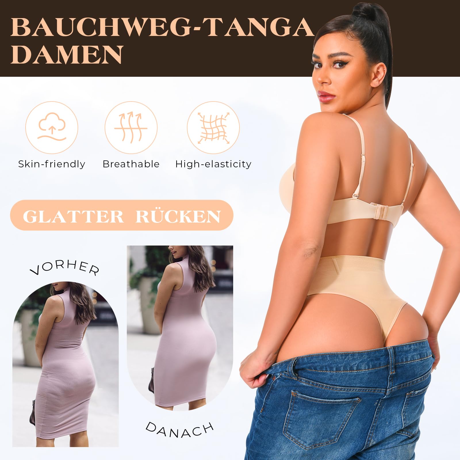 Damen Bauchweg Unterhose Shapewear Tanga Nahtlos Miederslips Body Shaper Miederpant Figurformende Unterwäsche