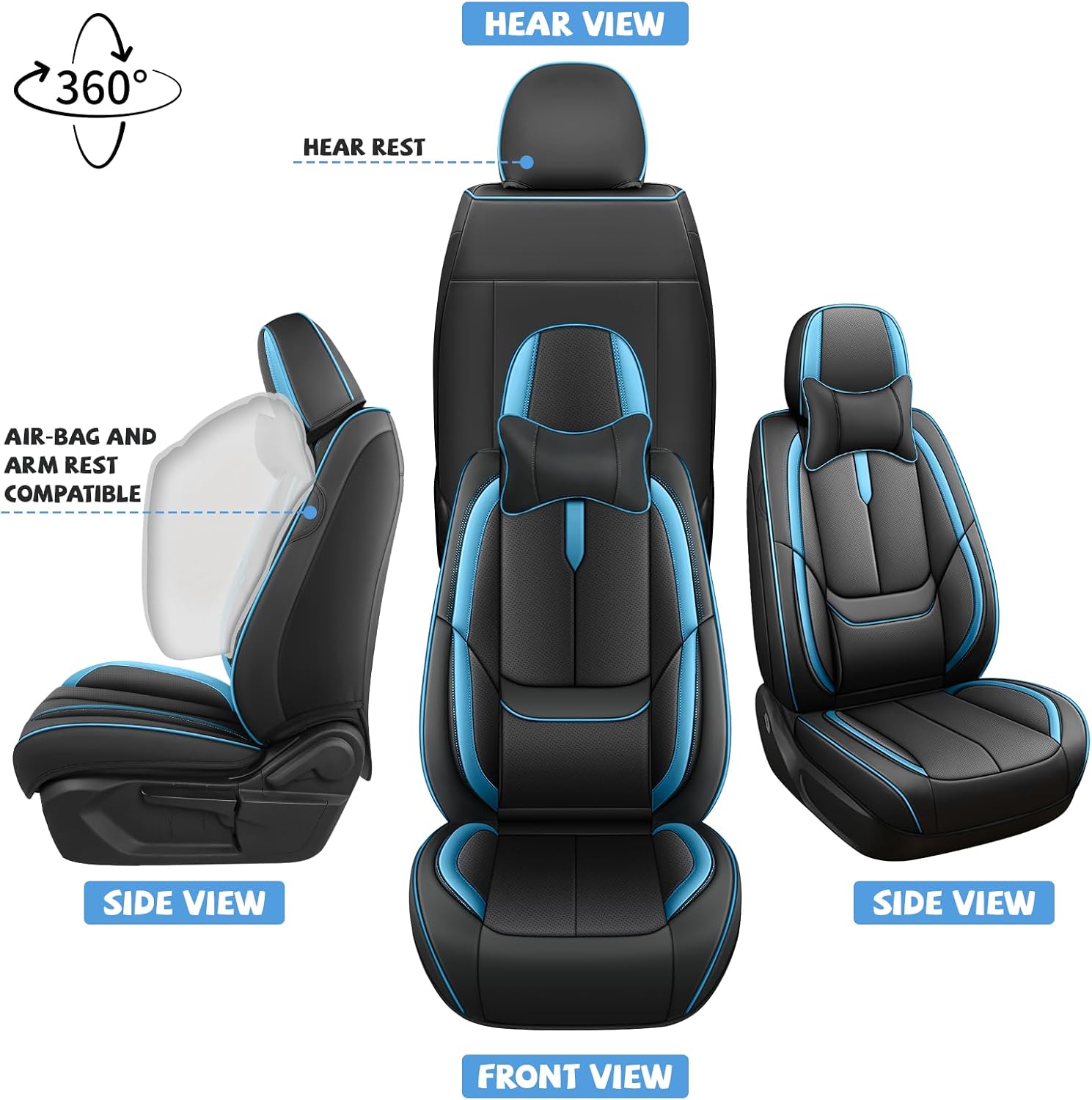 ILMO Nappa Leather Seat Covers Fit for Subaru Outback 2000-2026– Waterproof Wear Resistant Car Seat Cover– Full Coverage Seatcover(Black&Blue, Luxury Front Set)