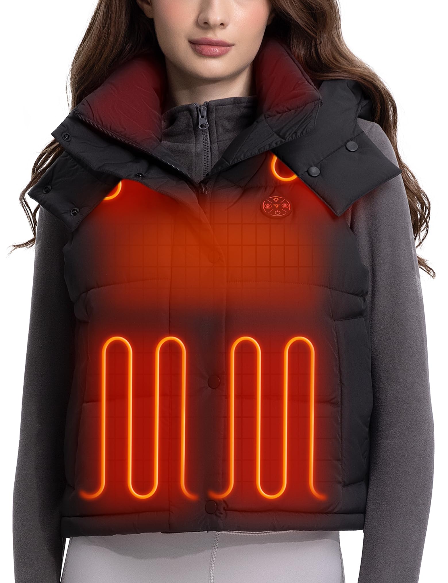 Women Heated Vest, Hooded Sleeveless Electric Warming Vests Outerwear for Outdoor Hiking, M