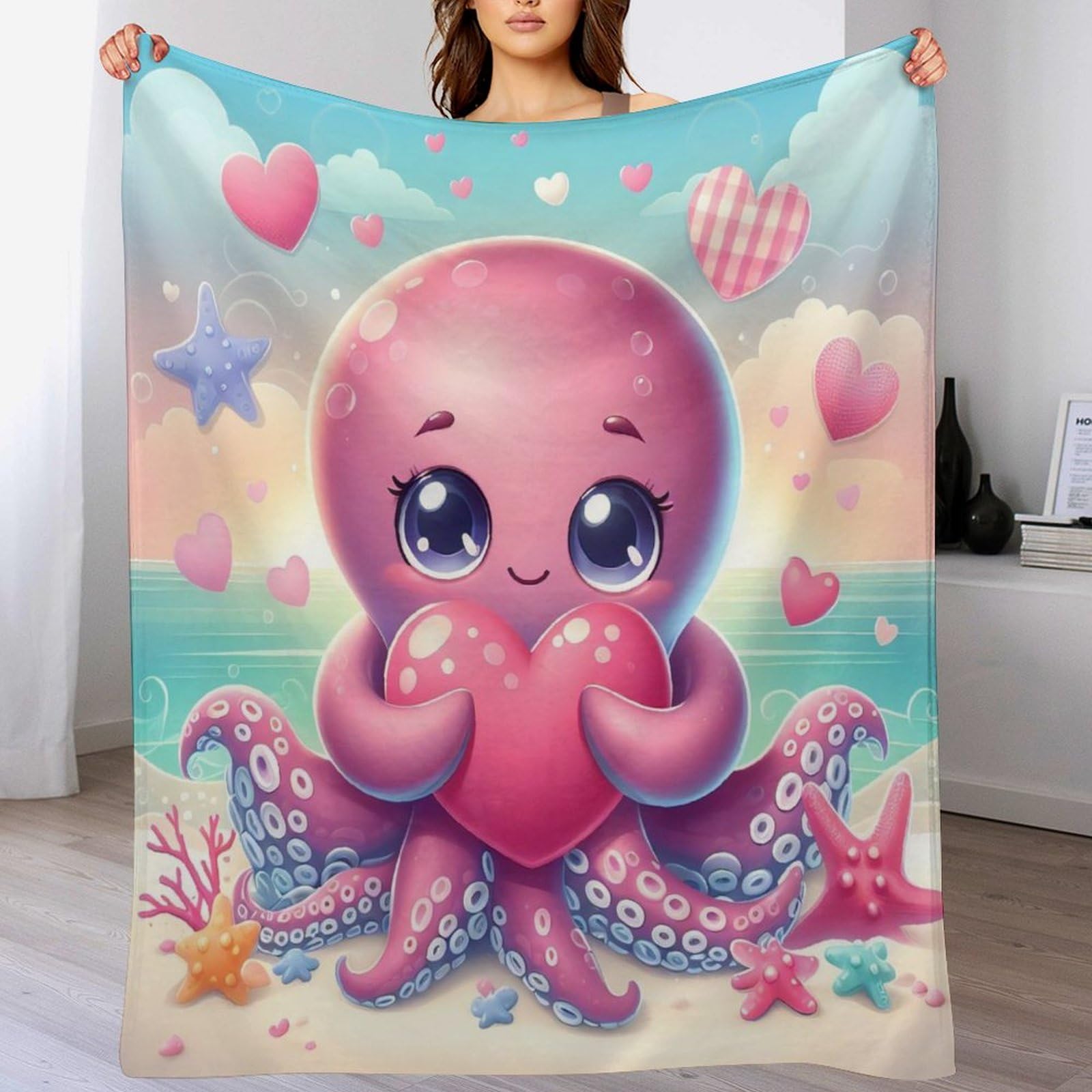Manta de franela con pulpo para tardes de sofá y película en casa