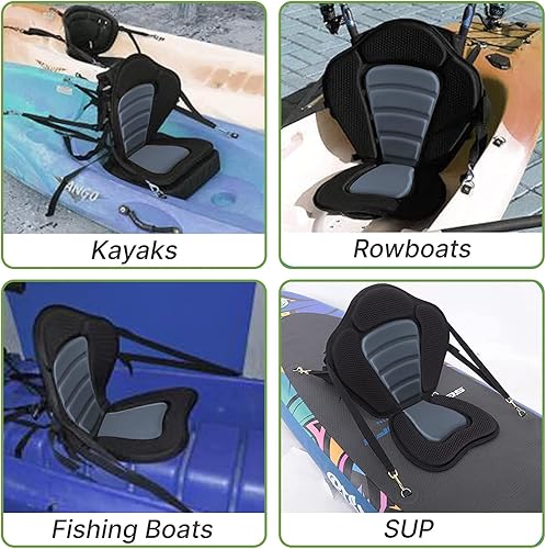 Miniatura 4 de Vashly Asiento de kayak, asiento universal desmontable para kayak, asientos de canoa con bolsa de almacenamiento desmontable, cojín de asiento de