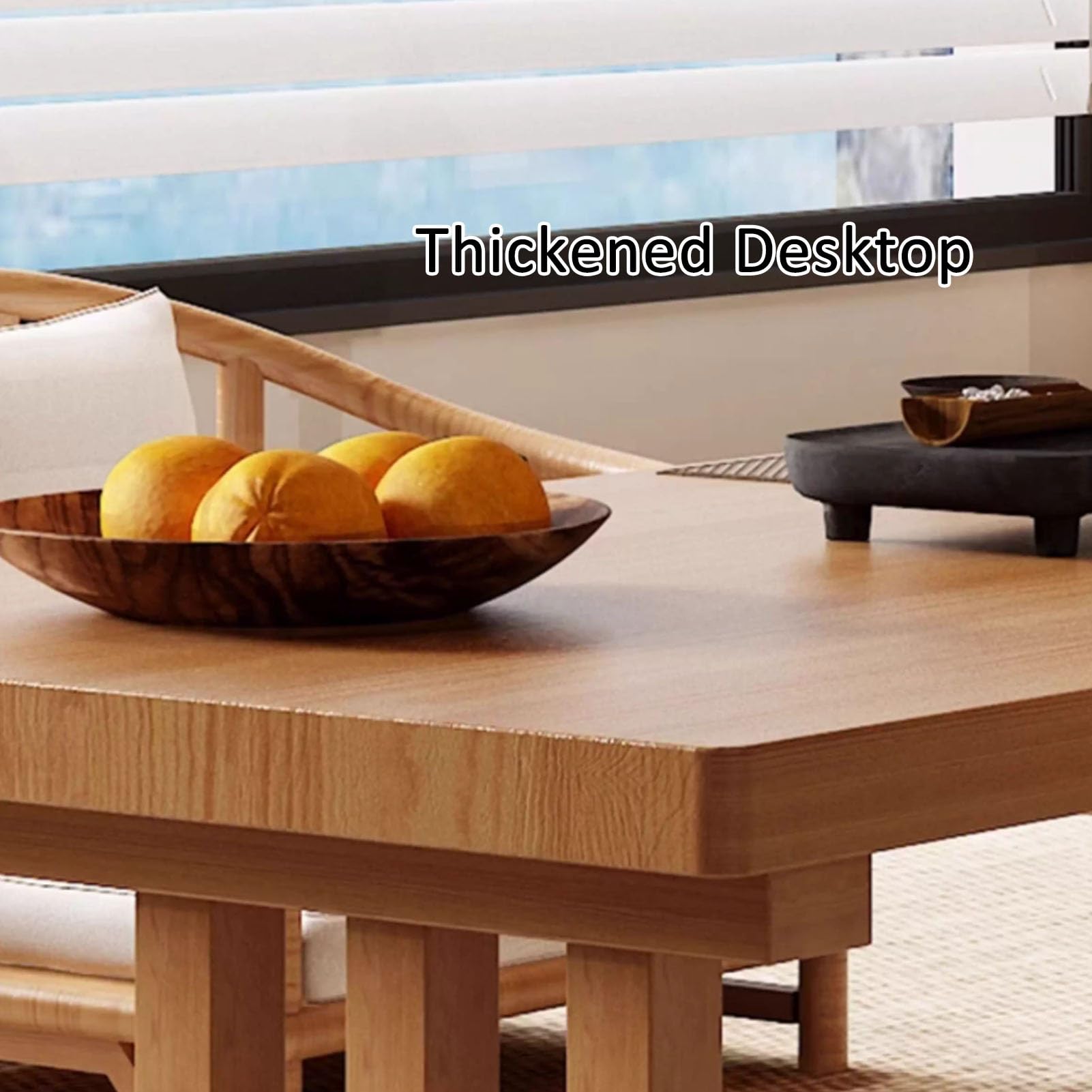 Mesa de Centro Japonesa Rectangular de Tatami de Madera, Mesa Baja con Amplia Superficie de Trabajo, Mesas de Té y Comedor para El Salón, Ventanal(Natural,42x24in/120x60cm)