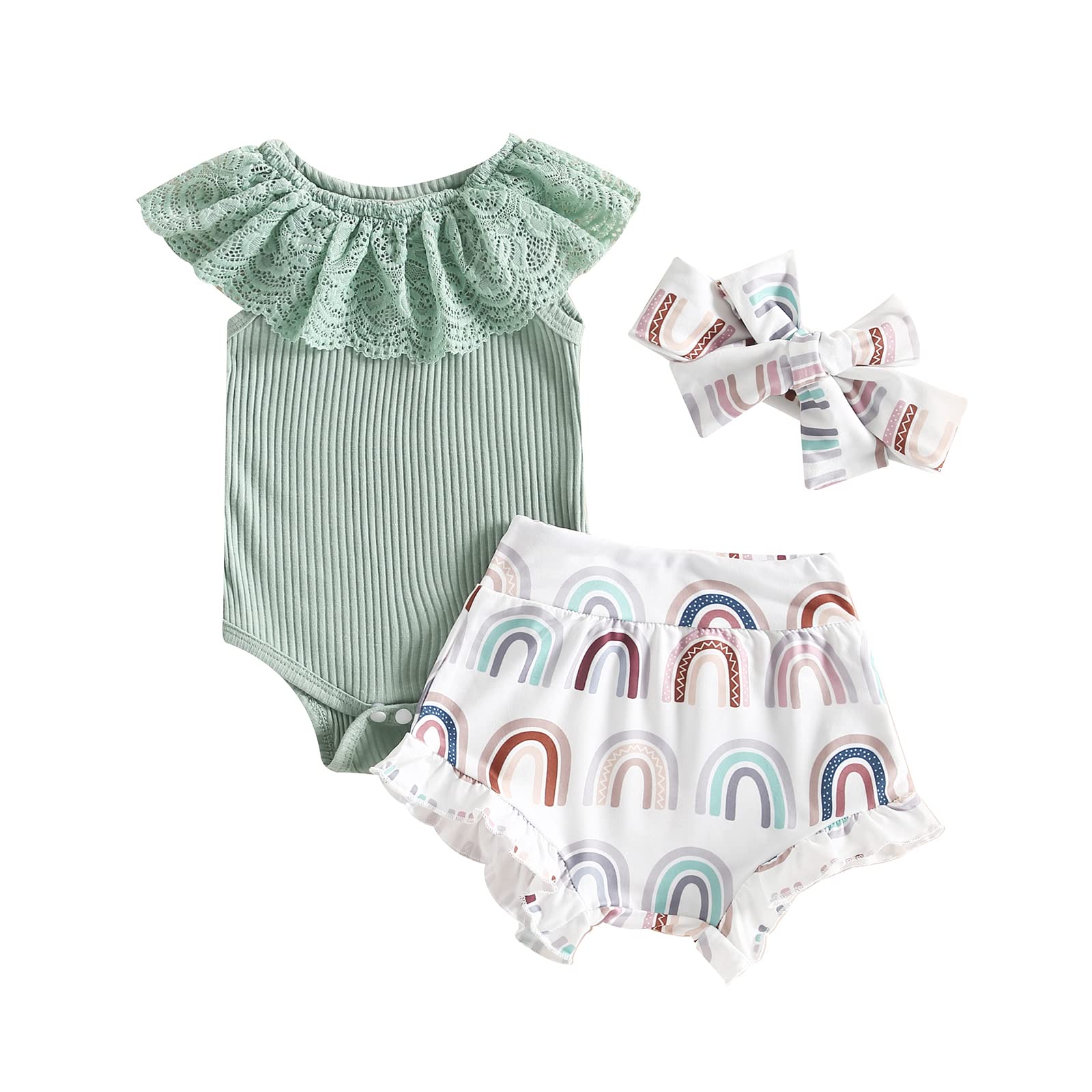 fhutpw Baby Girl Clothes Summer Cute Outfits 3 6 12 18 Months Spaghetti Strap Romper & Floarl Shorts Sets