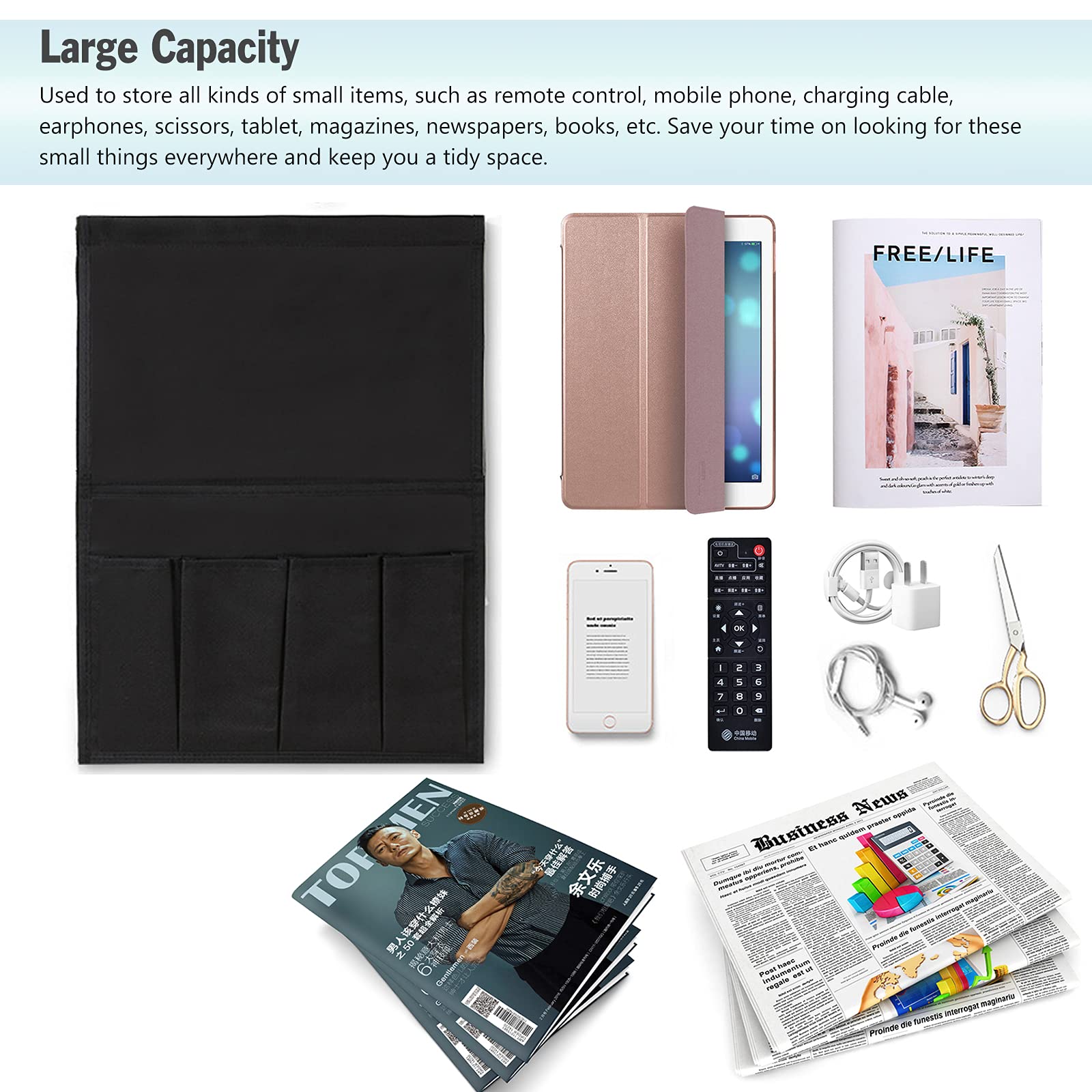 Tohoee Divani Organizzatore Bracciolo Telecomando Portaoggetti Antiscivolo Pieghevole Tasca con 5 Tasche 1 Borsa per Telefoni Libri Riviste Comodino Organizer - Aggiornato Grandi Ispessimento