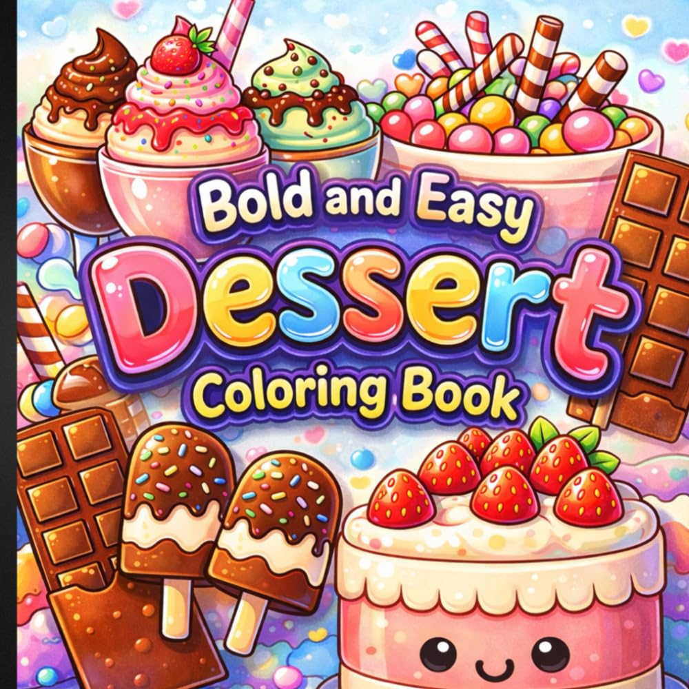 Bold and Easy Dessert Coloring Book: Simple and Cute Sweet Treat Designs for Relaxing Coloring.