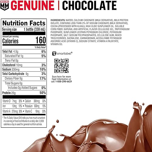 Miniatura 10 de Muscle Milk Batido de proteína auténtica, crema de vainilla, botella de 11.16 onzas líquidas y batido de proteínas Pro Advanced Nutrition, chocolate