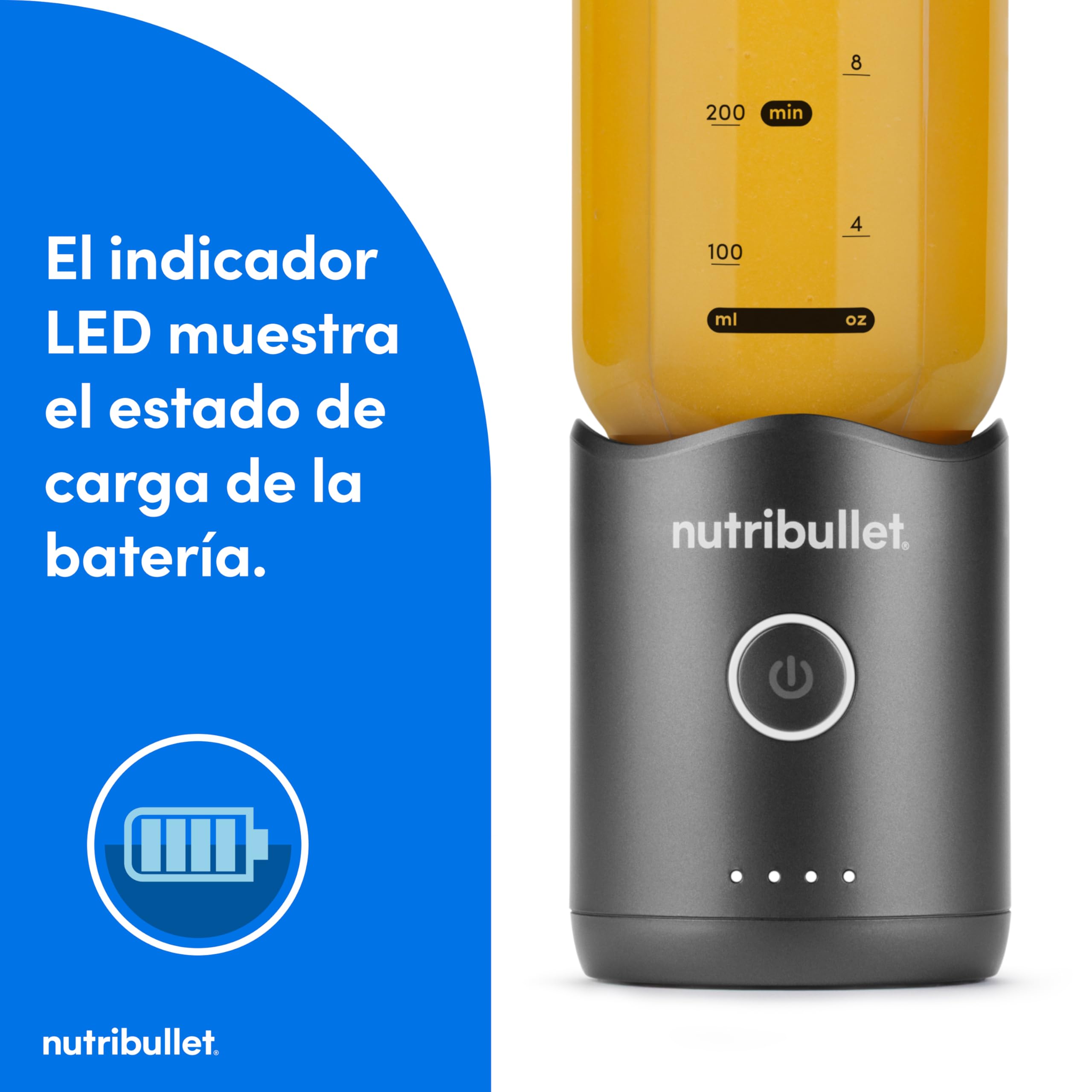 nutribullet Flex 590ml - Batidora Portátil para Smoothies con Tapa con Boquilla y Asa, Picadora, Tritura Hielo y Frutas Congeladas, USB-C, Vaso sin BPA, Fácil de Limpiar, Gris Grafito (NBP013GM)