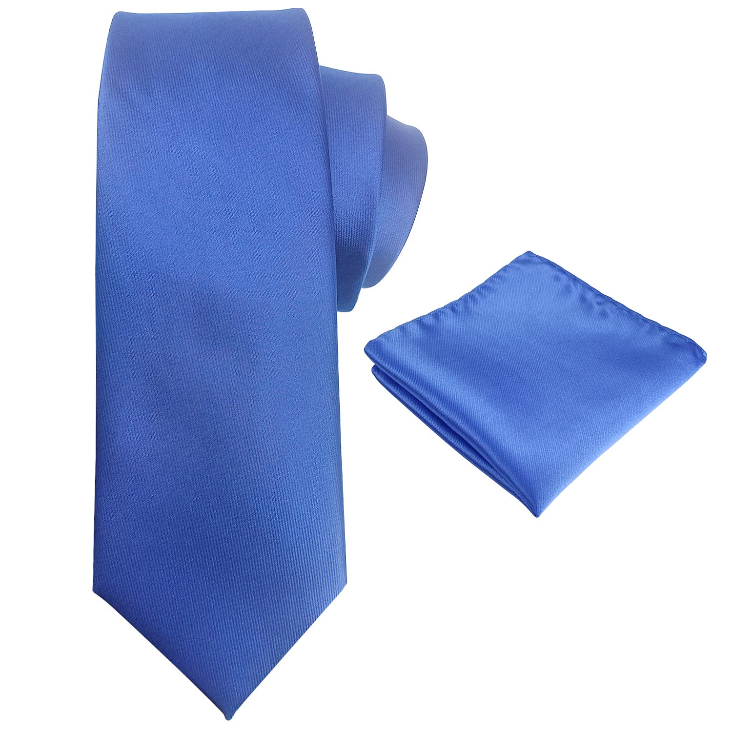 Murong Jun Men's Tie Set 3.15" Solid Pure Color Plain Formal Necktie and Pocket Square Set For Men, Sky Blue, Medium
