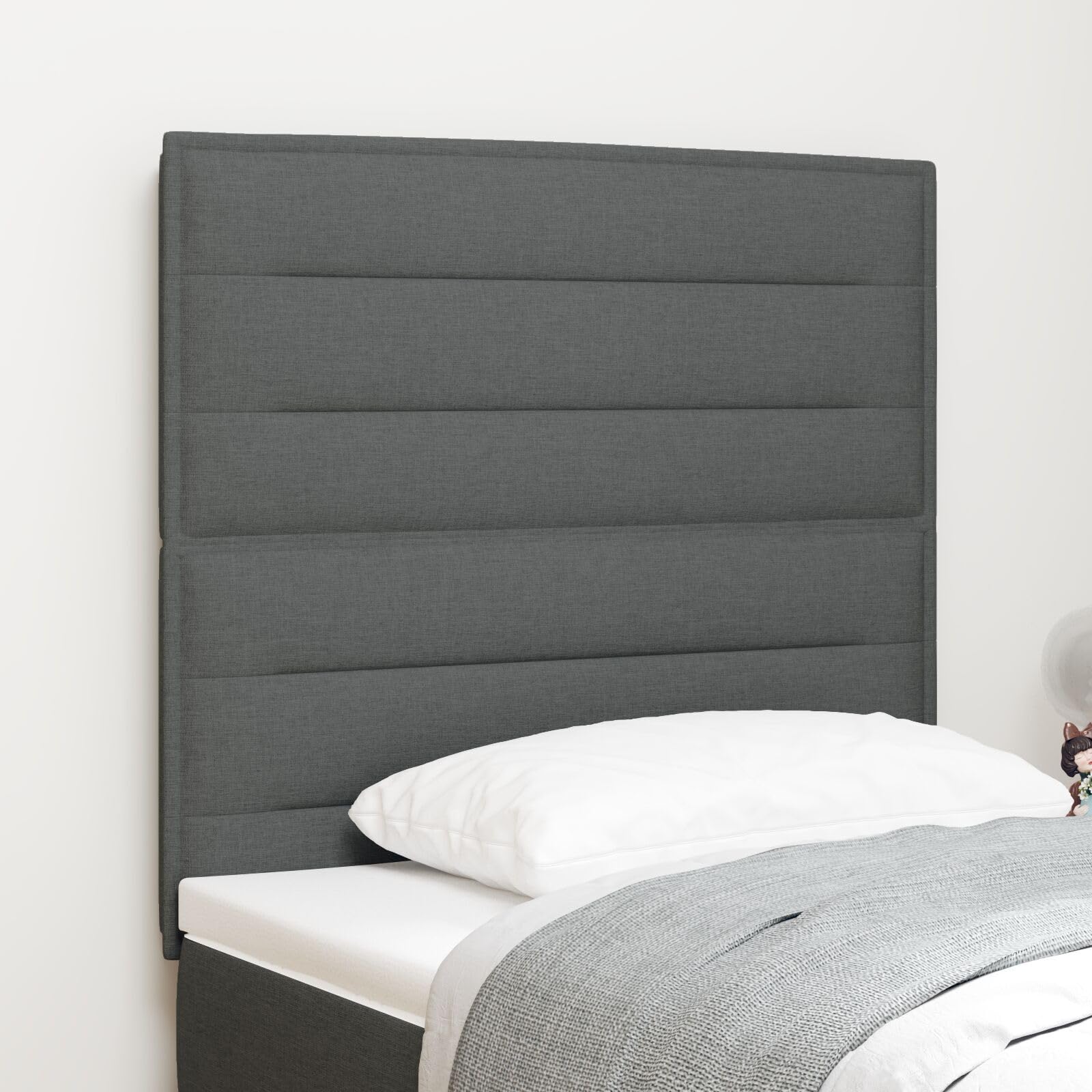 Tête de lit design lignes gris foncé 90 cm tissu rembourré avec hauteur réglable pour chambre moderne et minimaliste, installation facile au mur, matériau