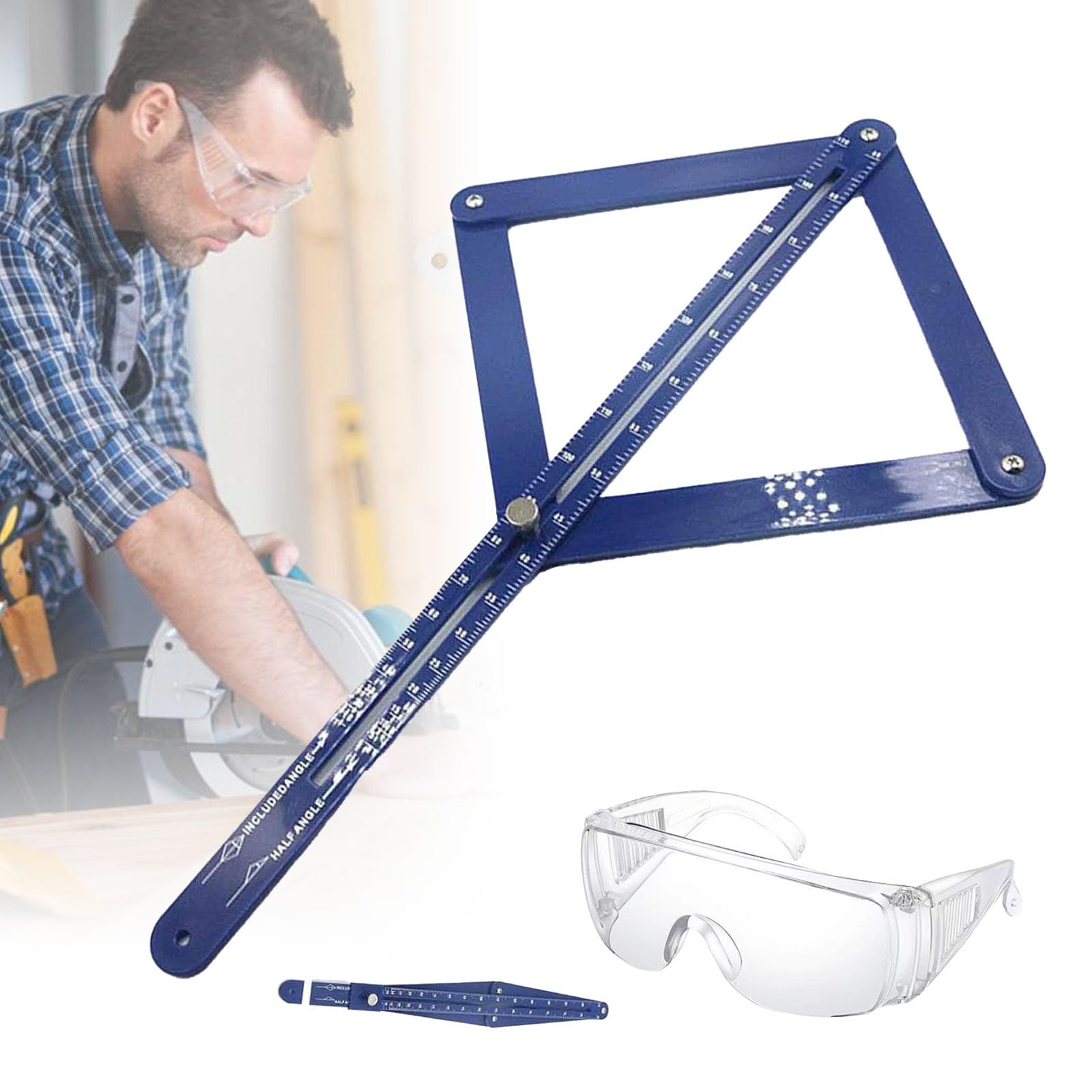 Qosigote Blue New Rele Premium Corner Angle Finder, Stainless Steel Corner Angle Finder Protractor, Precision Angle Measuring Tool, Ruler Multifunctional Diagonal Ceiling (Short,)
