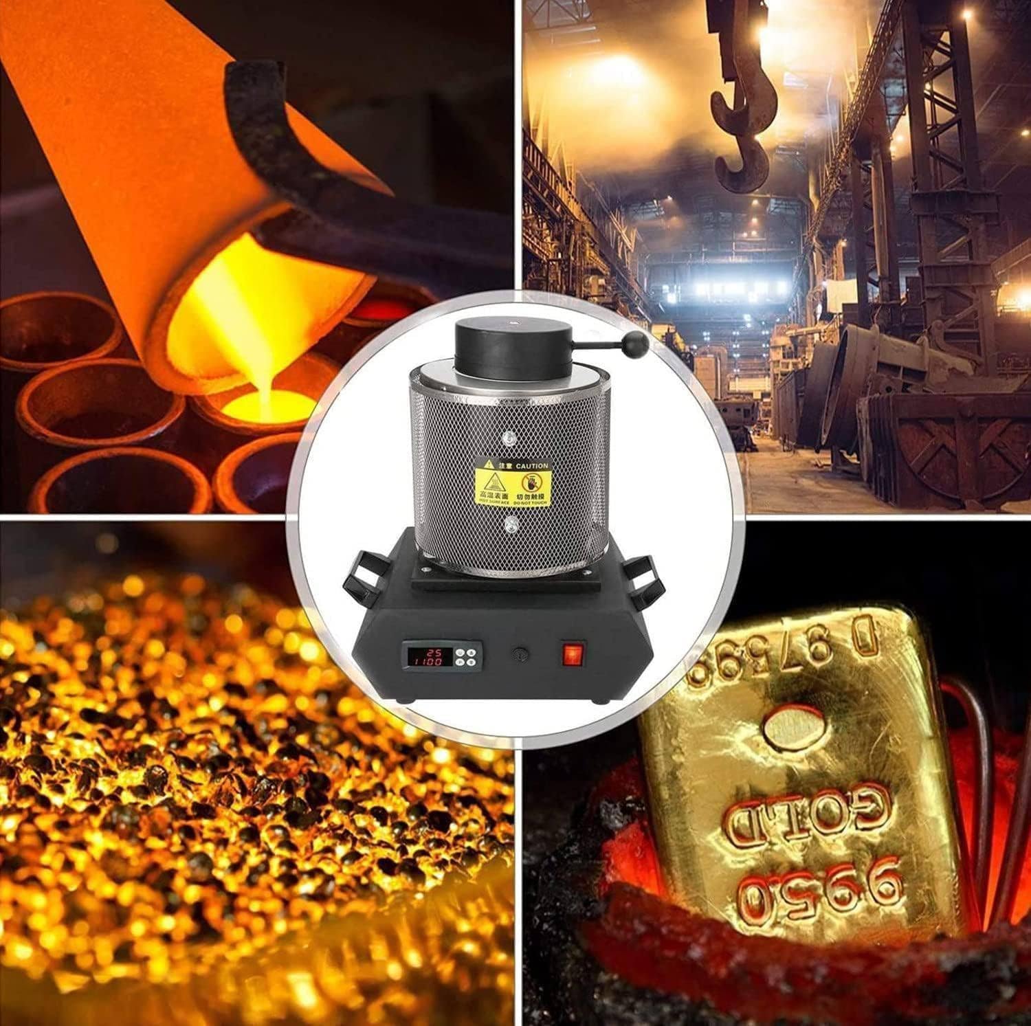 Fusion - Kit de horno de fusión digital de 1600 W, 1150 °C para metal, plata, refinación de joyas, capacidad de 2 kg