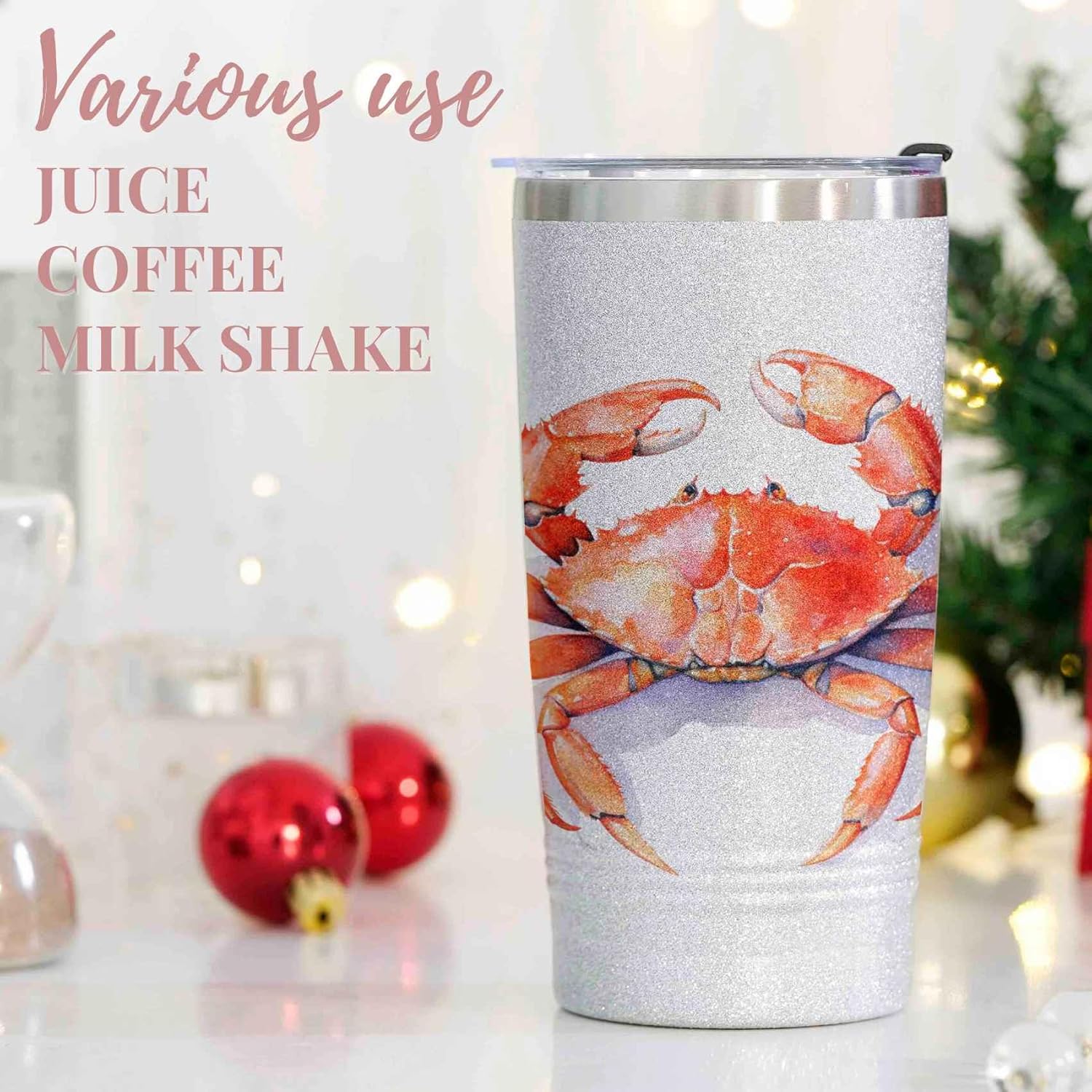 Onebttl Crab Gifts for Crab Lovers for Women & Girls, 20oz Stainless Steel Tumbler with Lid, Perfect for Birthday & Christmas, Glitter - Image 5