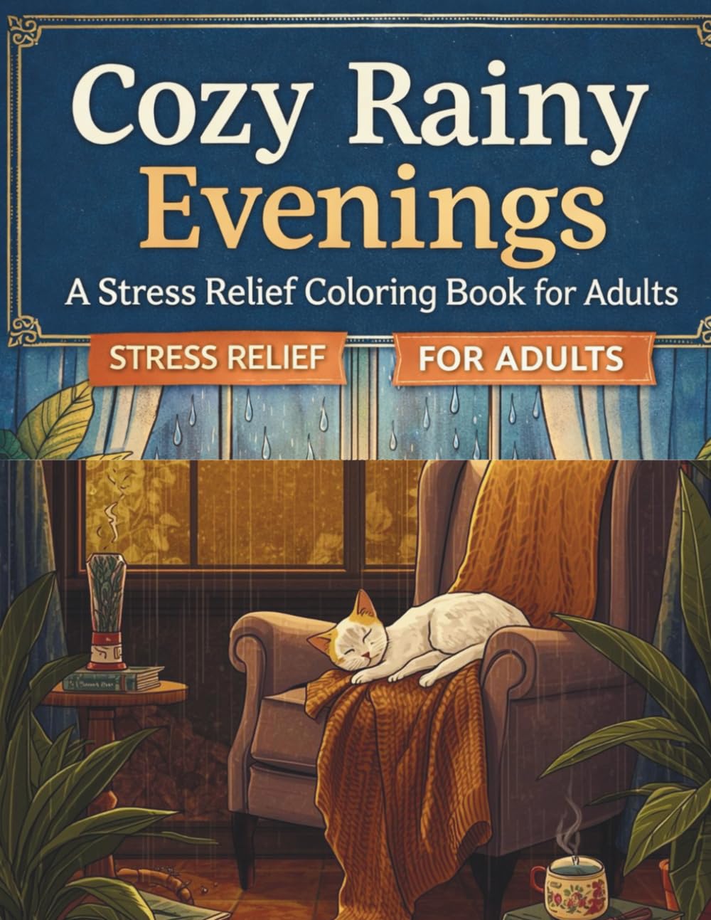 Cozy Rainy Evenings: A Bold and Easy Coloring Book for Adults and Teens. Stress Relief Designs with Cozy Interior Scenes, Rainy Days, and Hygge Vibes for Relaxation.