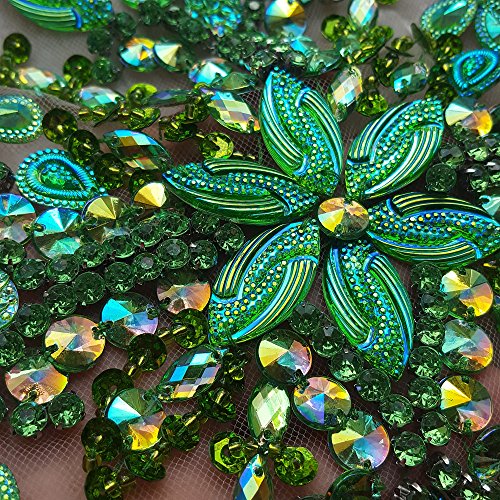 Gorgeous Pure Handmade Beaded Bling Bright Crystal Patches Sew On Ab Rhinestones Waist Decoration Applique With Stones Sequins Beads Diy Craft Belt For Wedding Dress Decor Decorations (Green) #TOP4