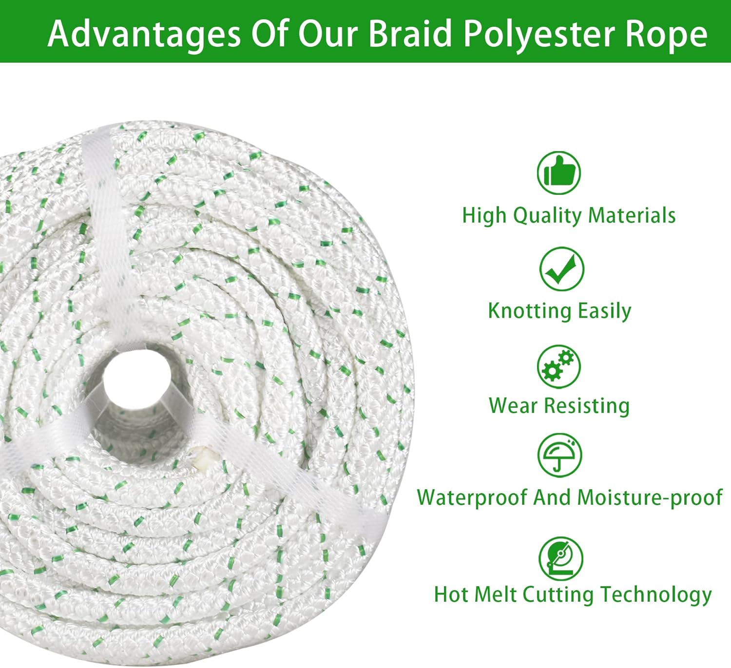 Double Braid Polyester Arborist Rigging Rope, High Strength Tree Ropes, Heavy Duty Nylon Pulling Rope for Camping, Swing and Gardening (3/8IN x 200FT) White