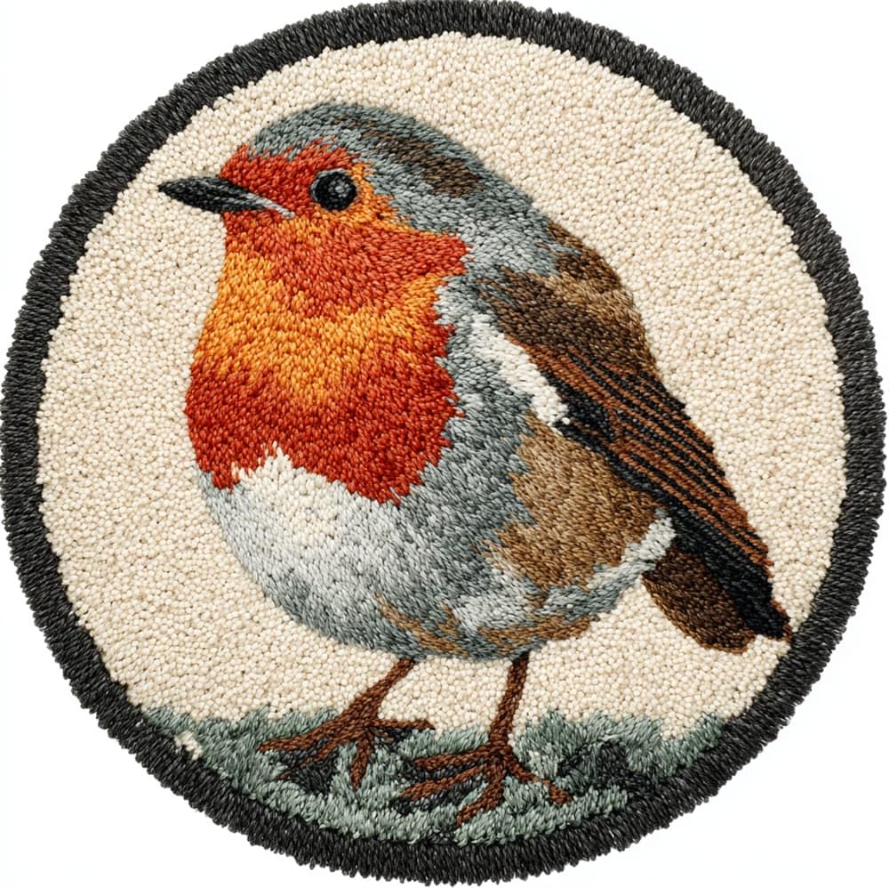Kitphoenix Round Latch Hook Rug Kits, Robin 50X50cm Home Carpet Rug Making Canvas Kits, Diy Crochet Kits Embroidery Kits Needlework Crafts For Home Decor, Latch Hook Kits For Beginners Kids Adults
