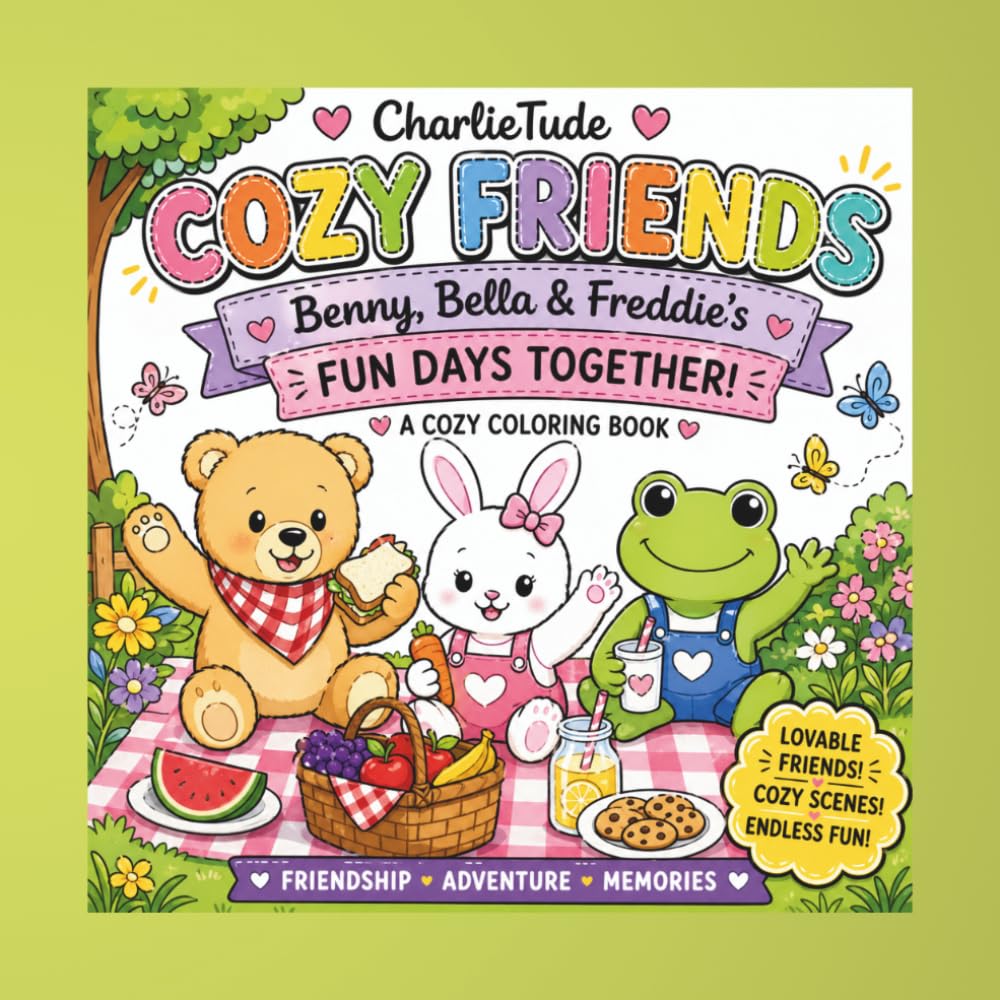CharlieTude Cozy Friends Quiet Moments Coloring Book: Join Bella the Bunny, Freddie the Frog and Benny the Bear for Fun Adventures