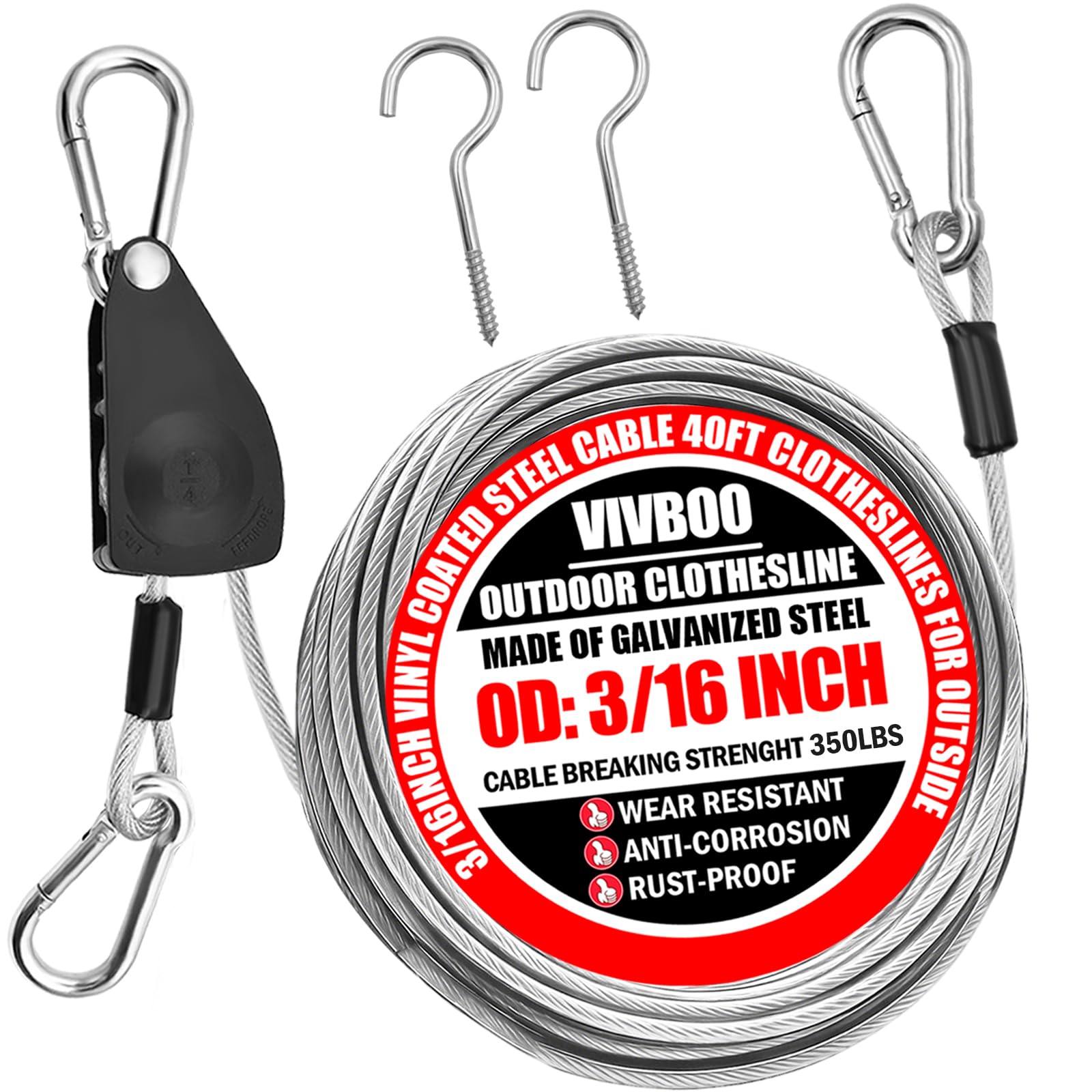 Clothes Line Outdoors 40ft Retractable with Hooks