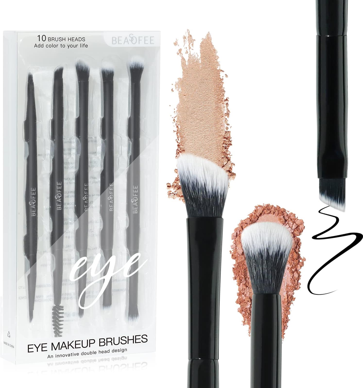 Eyeshadow Brush Set - 10 Brush Heads 5 Piece Eye Makeup Brushes,Professional Eyeliner Brush Set for Blending Eyeshadow, Eyeliner, Crease, Brows - Apply Better, Flawless Makeup – Black