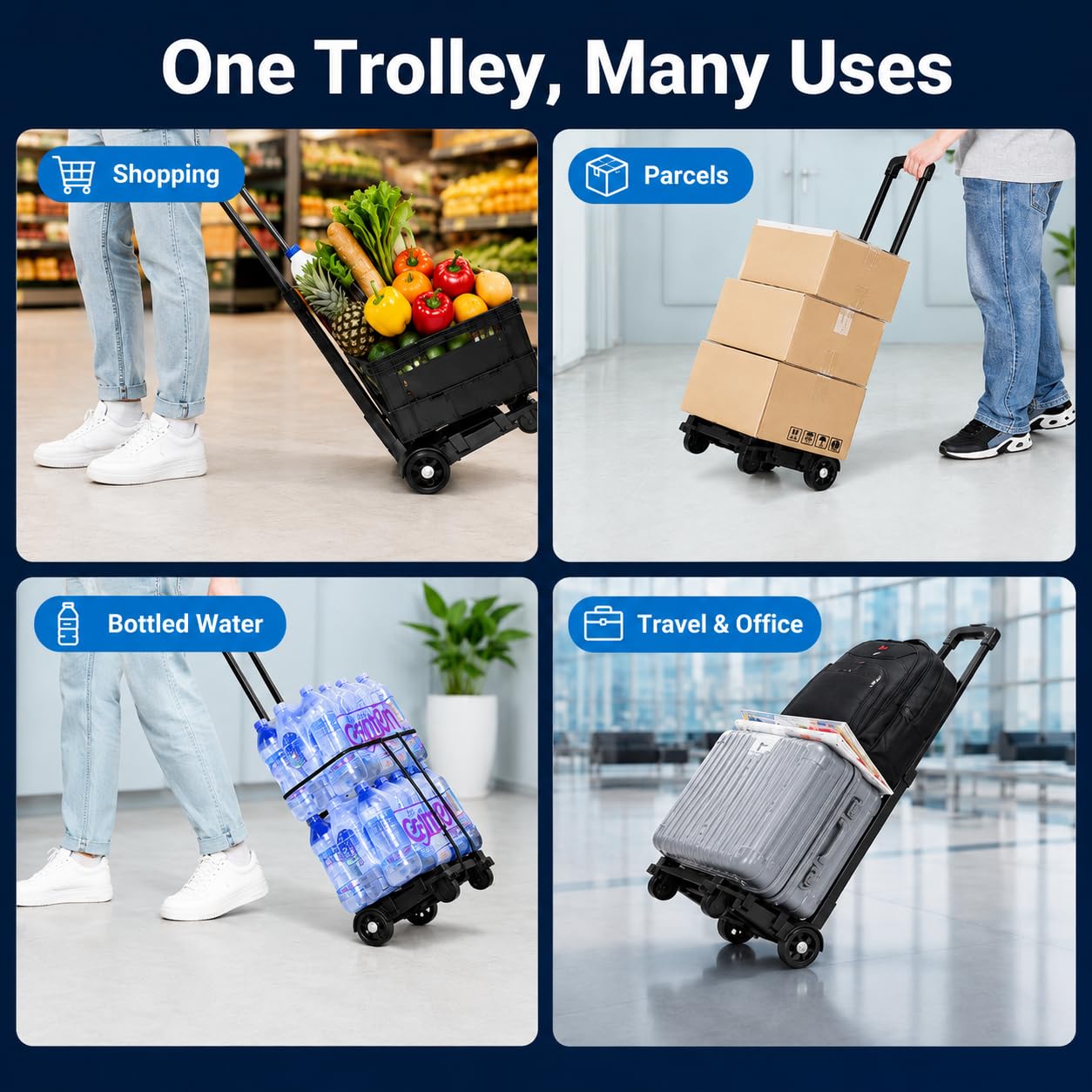 Carrello a mano pieghevole da 35 kg / 77 libbre, multifunzione, portatile per viaggio, trasloco, ufficio