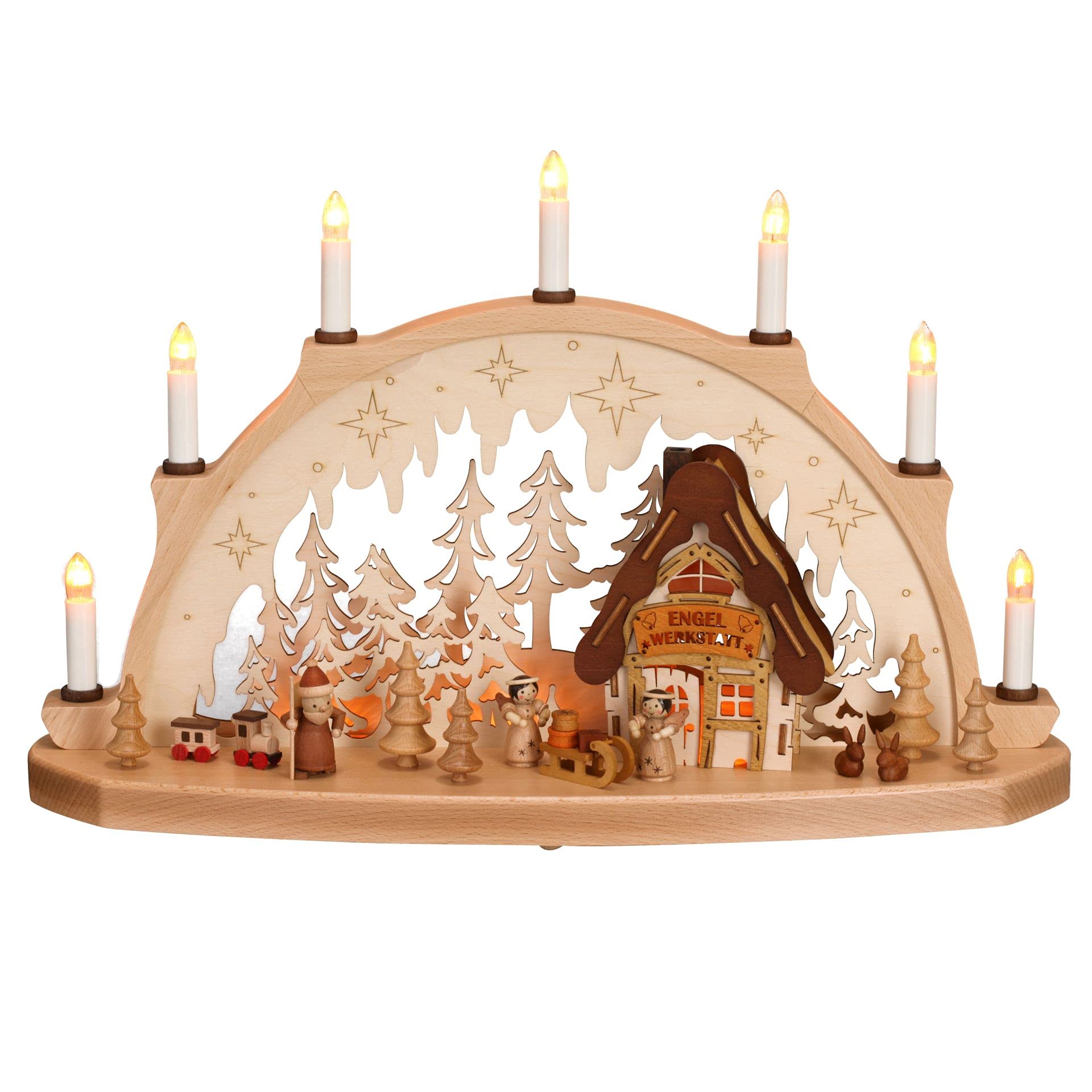 Chandelier 7 ampoules Rudolphs Schatzkiste, atelier d'ange lumineux bois
