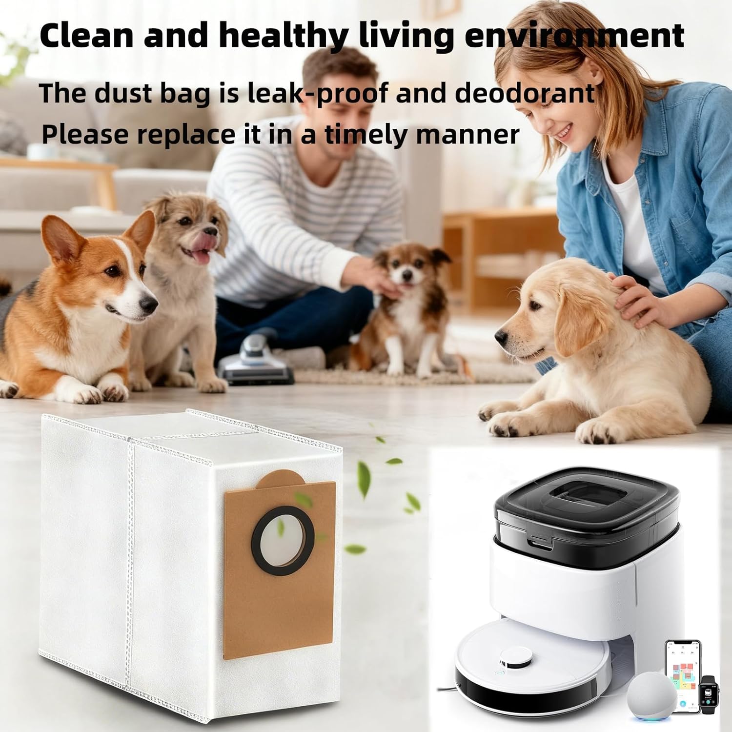 12 Pack HEPA Replacement Dust Bags Fit for Lefant M3/M3 Max Robot Vacuum 5-Layer Filter 3.5L Large Capacity Automatic Collection Bags with 1 Cleaning Brush