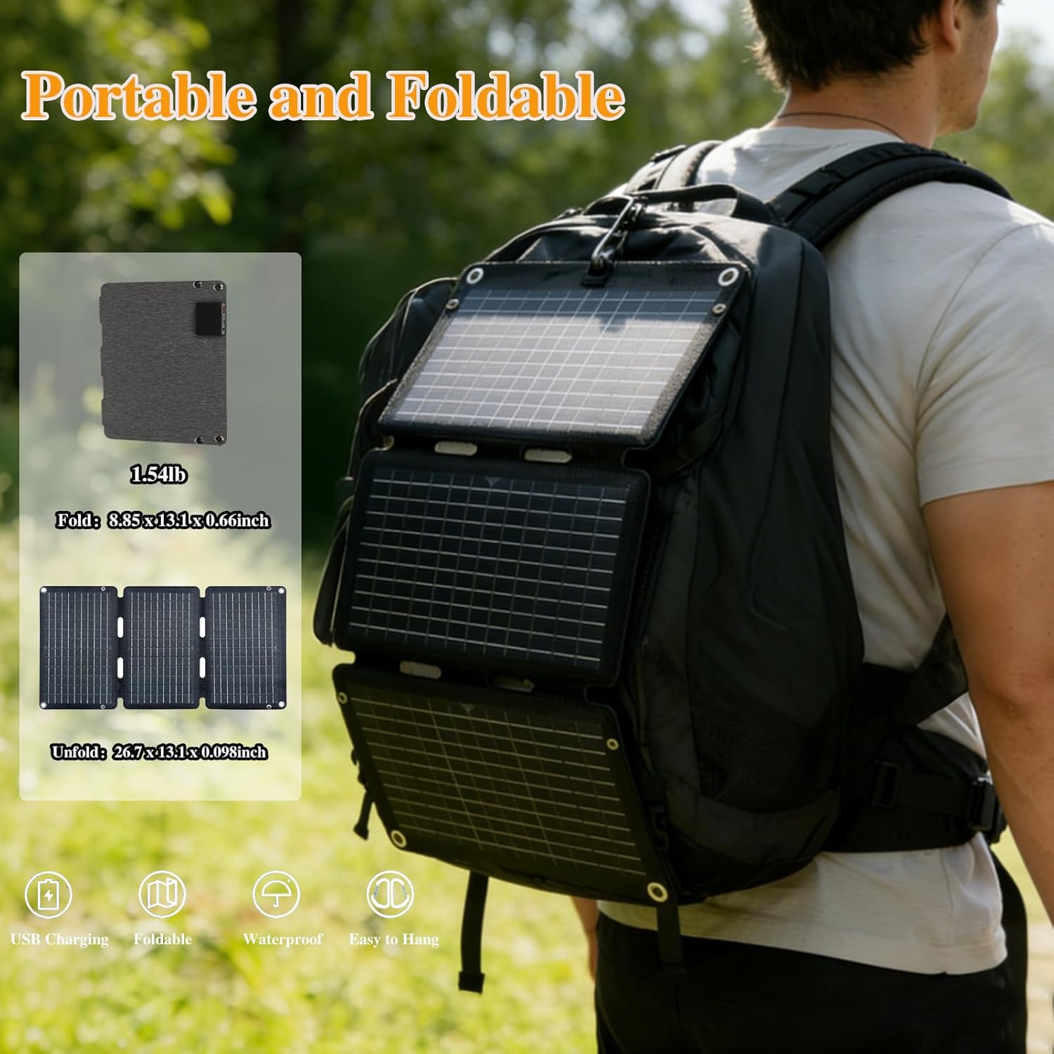 Portable 30W Solar Panel, Foldable Monocrystalline Solar Charger with USB-C USB DC Output, High Efficiency Waterproof Outdoor Panel for Camping, Hiking,Phone,Tablet & Emergency