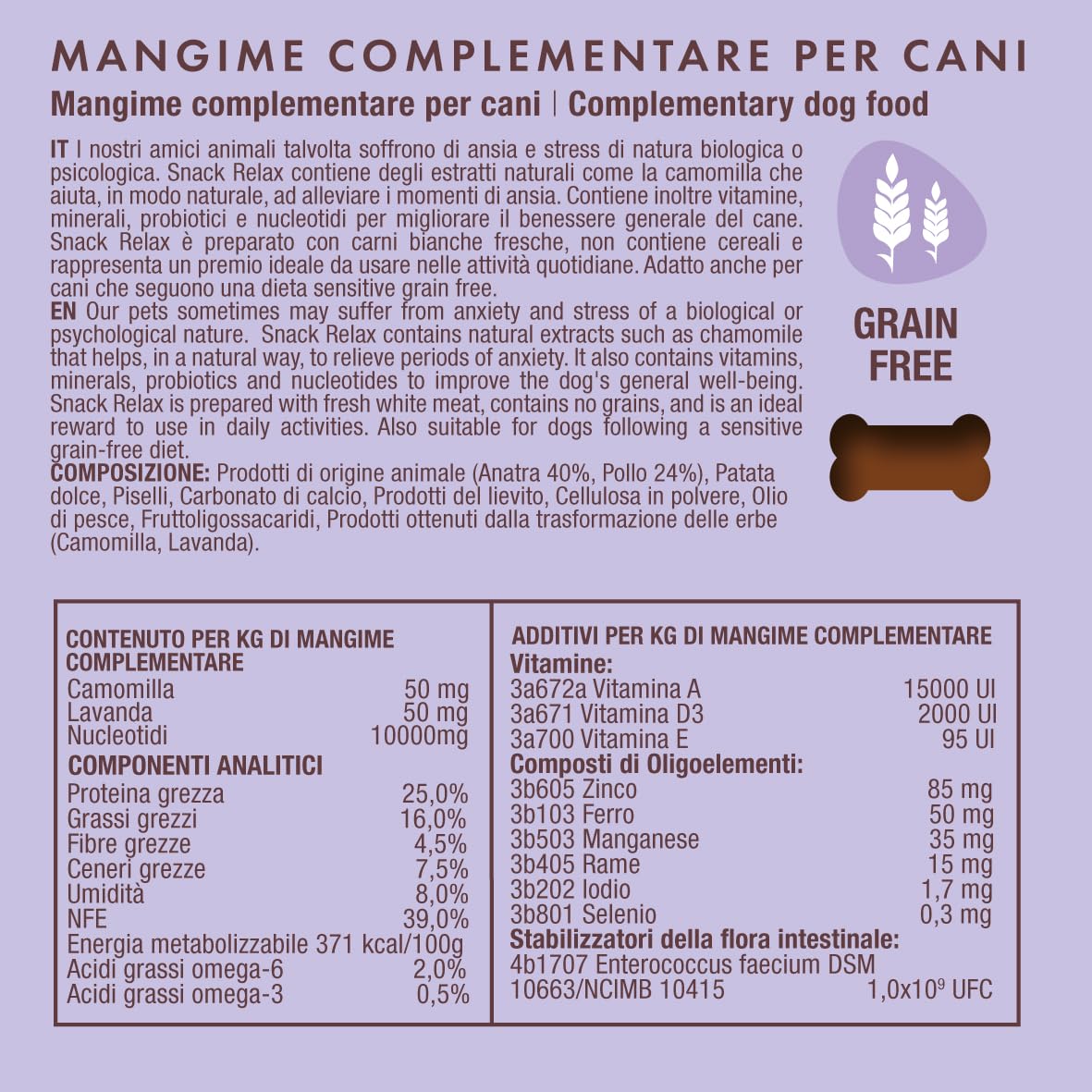 Marty & Co - Relax Snack - Biscotti - per Rilassare Il Cane e Gatto Sotto Stress - Con Camomilla, Lavanda, Probiotici, Nucleotidi, Vitamine e Minerali - Grain Free - gr 80
