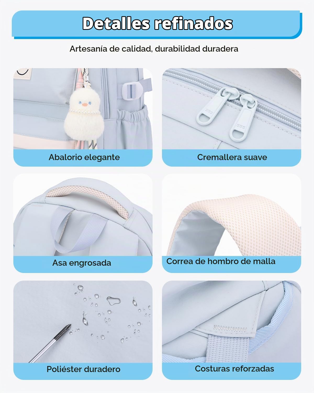 Tanou Mochilas Escolares con Ruedas para Niñas, Mochila Instituto para Adolescentes Chicas con Trolley Desmontable, 26L Mochila Casual con Carro de 6 Ruedas, Azul