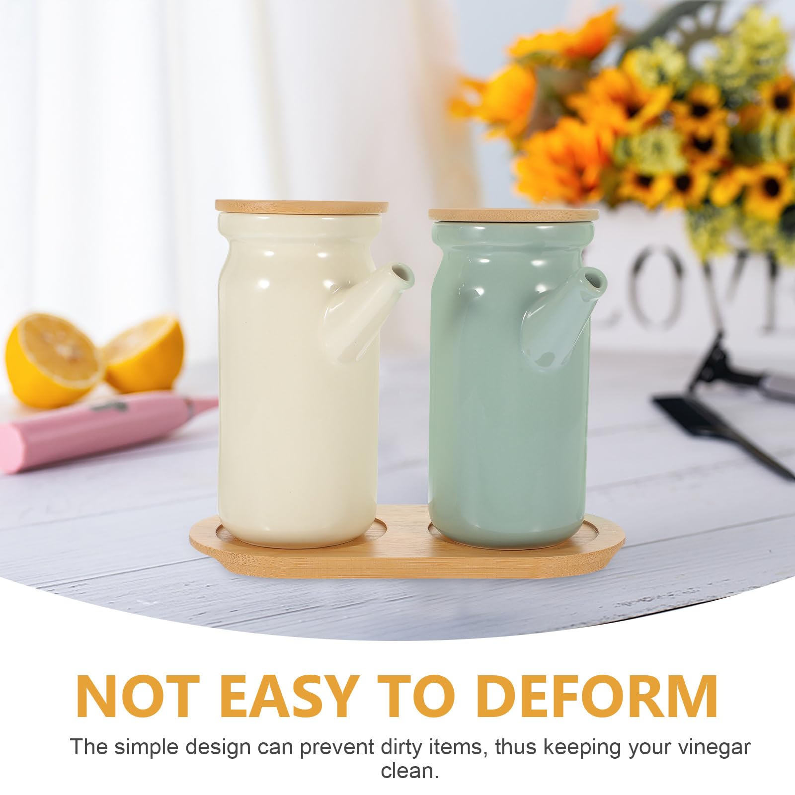 TOYANDONA Set Barattoli per Condimenti in Ceramica con Distributore di Olio e Aceto, Contenitori Compatti per Salsa di Soia e Aceto Piccante, Resistenti al Calore per Cucina Domestica,