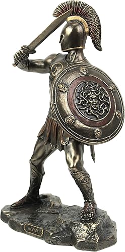 Miniatura 2 de Veronese Design 9 1/4 pulgadas héroe griego Héctor de Troya, postura de batalla de resina fundida en frío, acabado de bronce, decoración del hogar