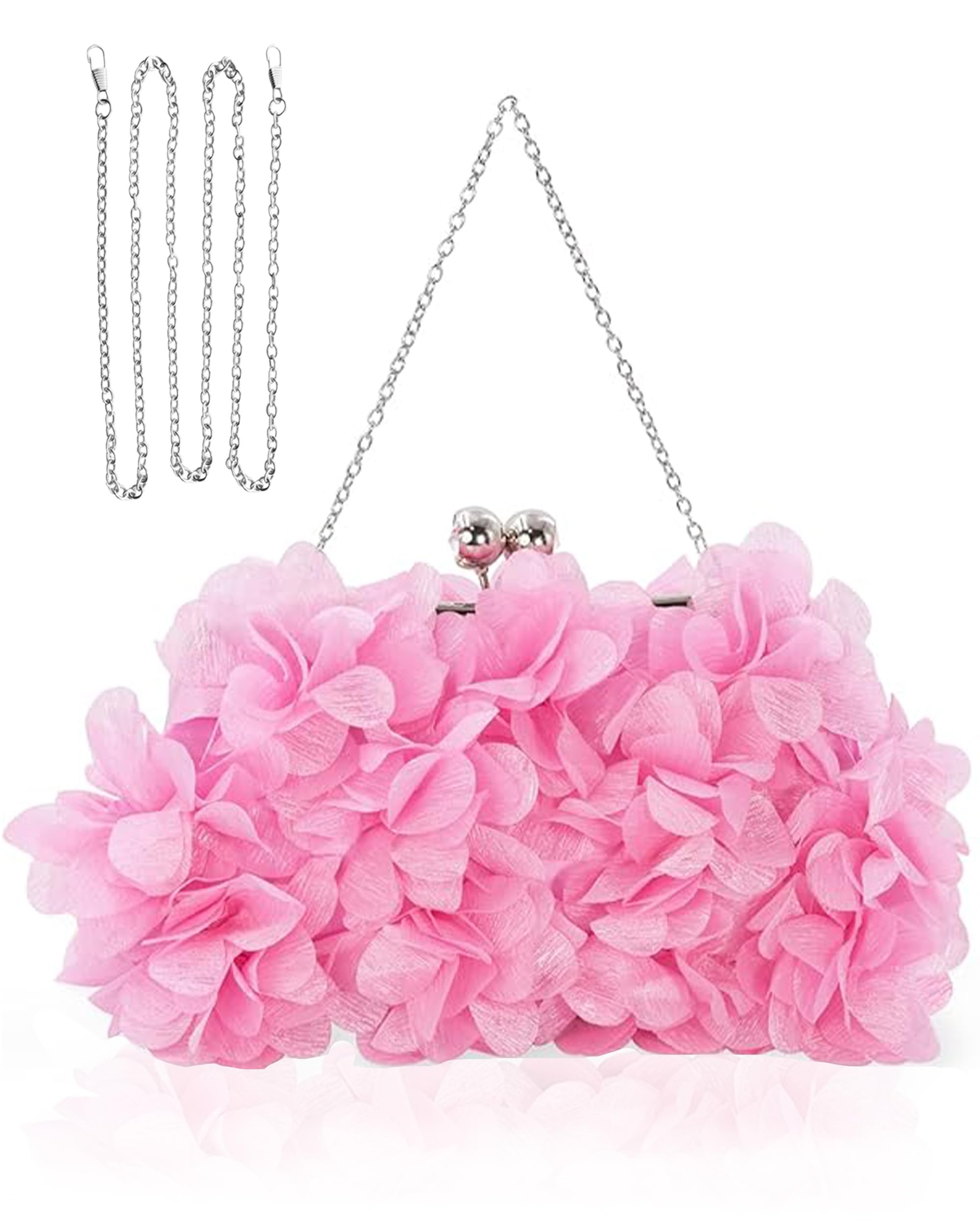 JAMBHALA Women Elegant Evening Purse, Small Floral Clutch Bag with Detachable Chain for Wedding, Party, Prom