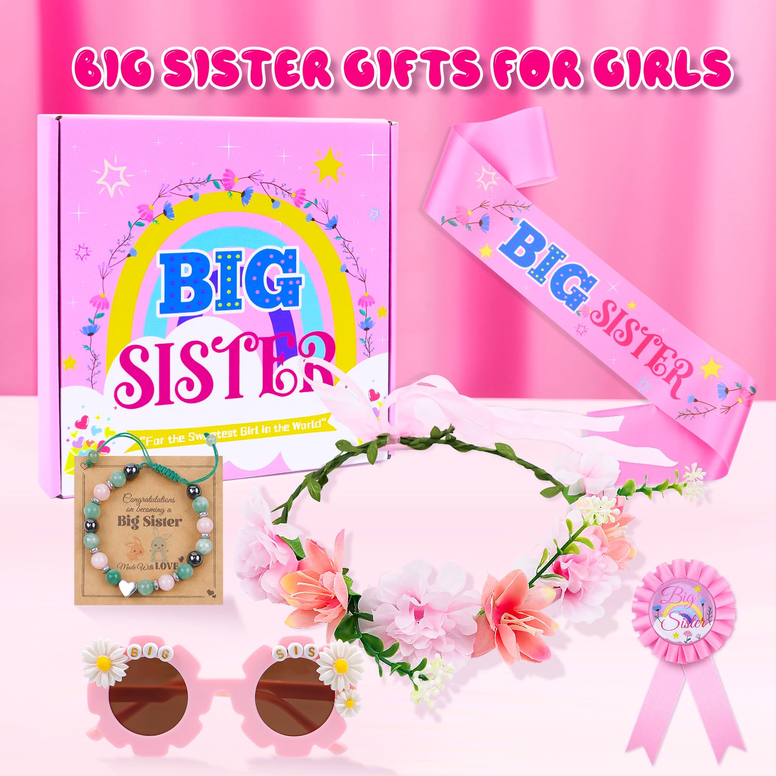 JAPDNK Big Sister Gifts for Girls, Birthday Gifts for Girls Age 1–5, Baby Girl Gift, Toddler Girl Presents, First Birthday Gift for 1 Year Old Girl, Cute Pink Presents for Little Sister
