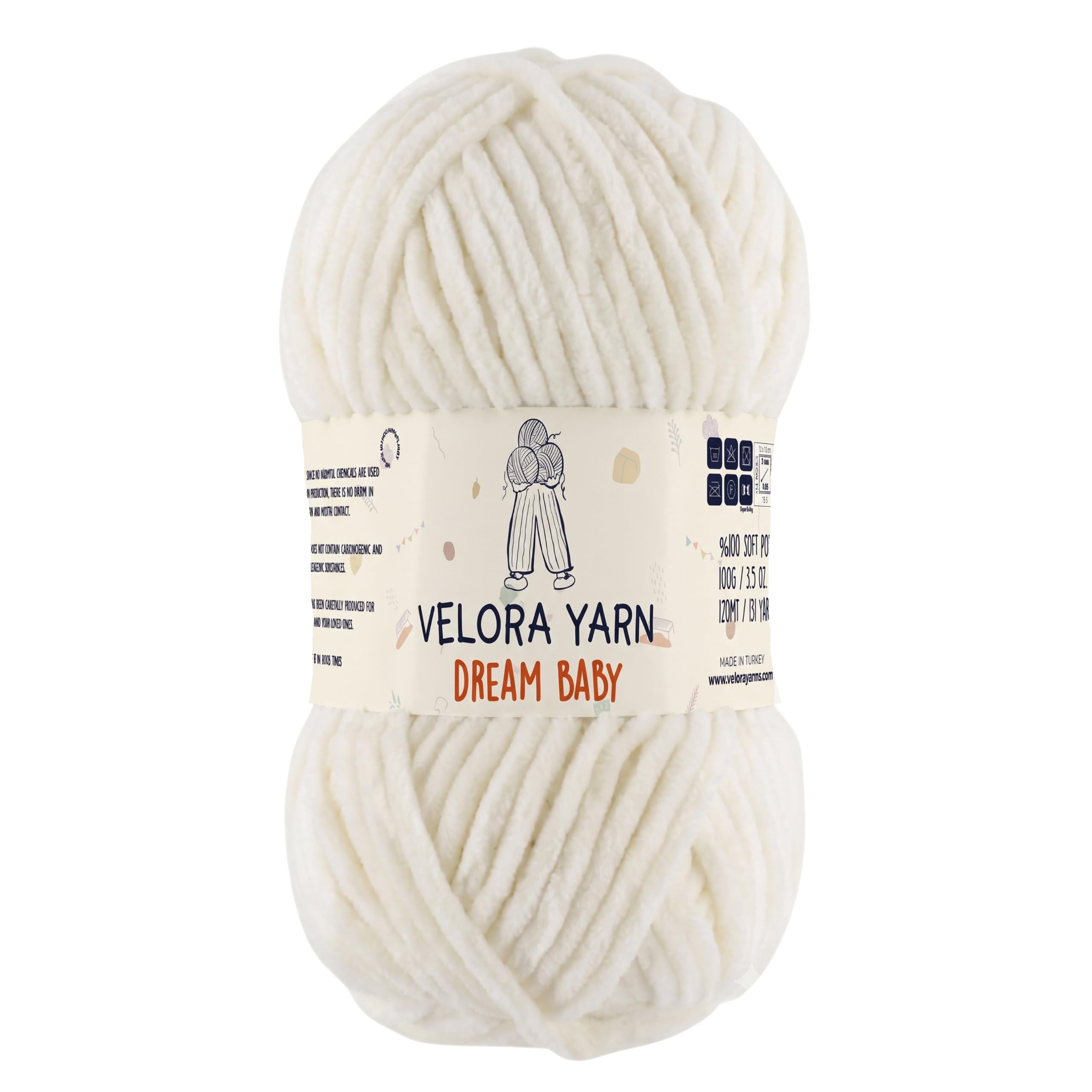 Velora Dream Baby 100% Polyester Chenille Yarn Soft Thick Chunky Yarn Skein 100g 120m, Machine Washable for Knitting&Crochet Blanket, Amigurumi, Scarf, Hat,Sweater,Plushies (VY010-Cream (Light Beige))